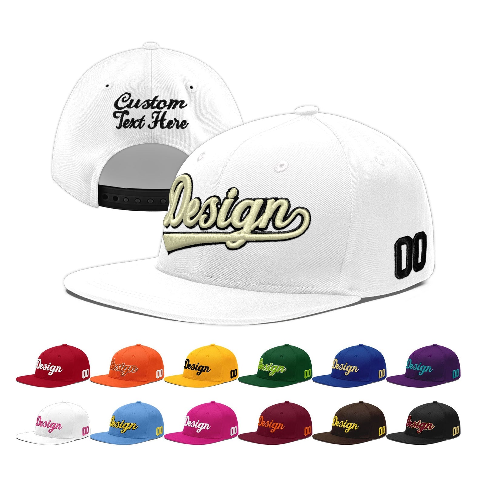 Custom White 3D Puff Embroidery Flat Embroidery Casual Sport Baseball Cap