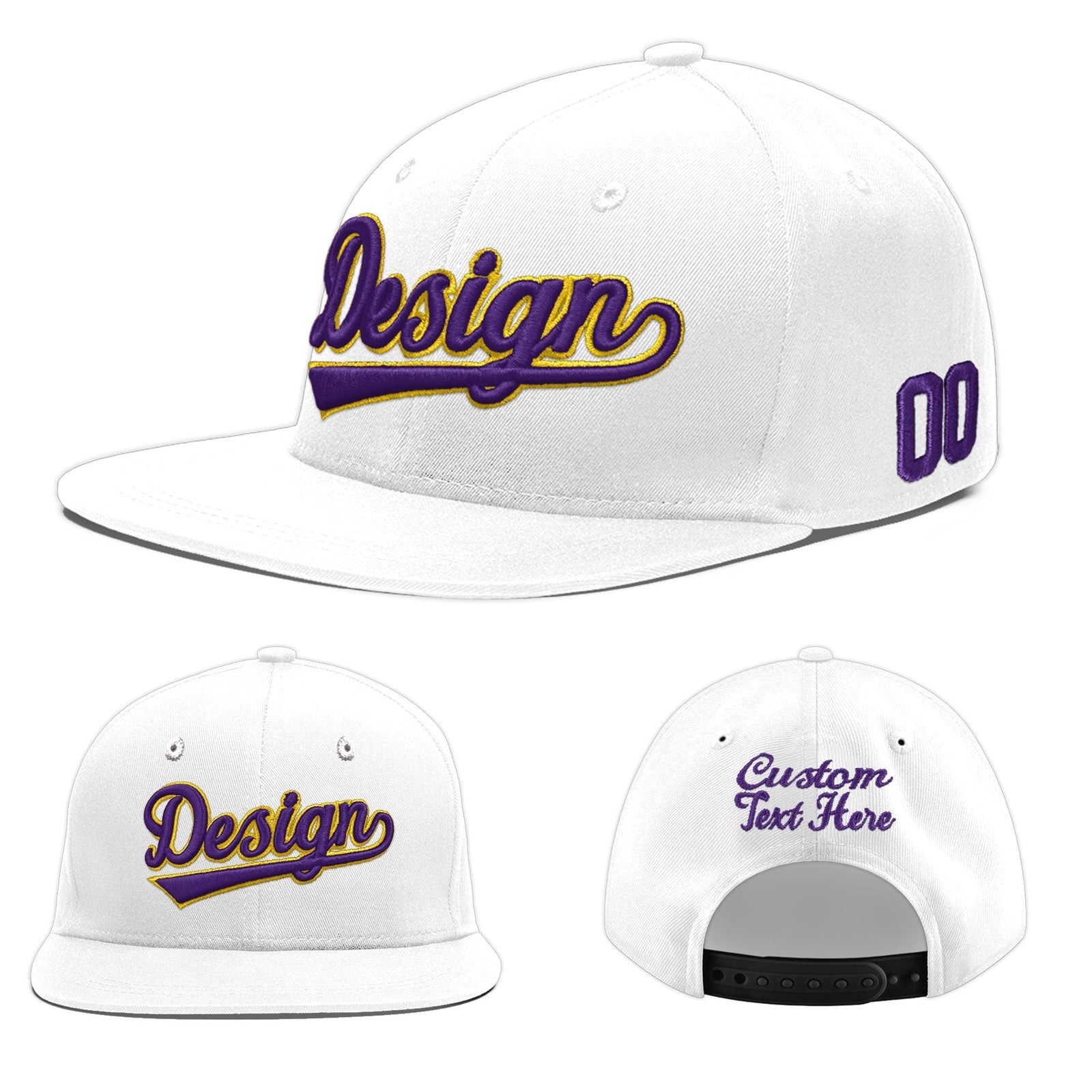 Custom White 3D Puff Embroidery Flat Embroidery Casual Sport Baseball Cap