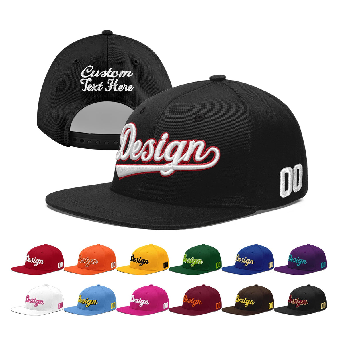 Custom Black 3D Puff Embroidery Flat Embroidery Casual Sport Baseball Cap