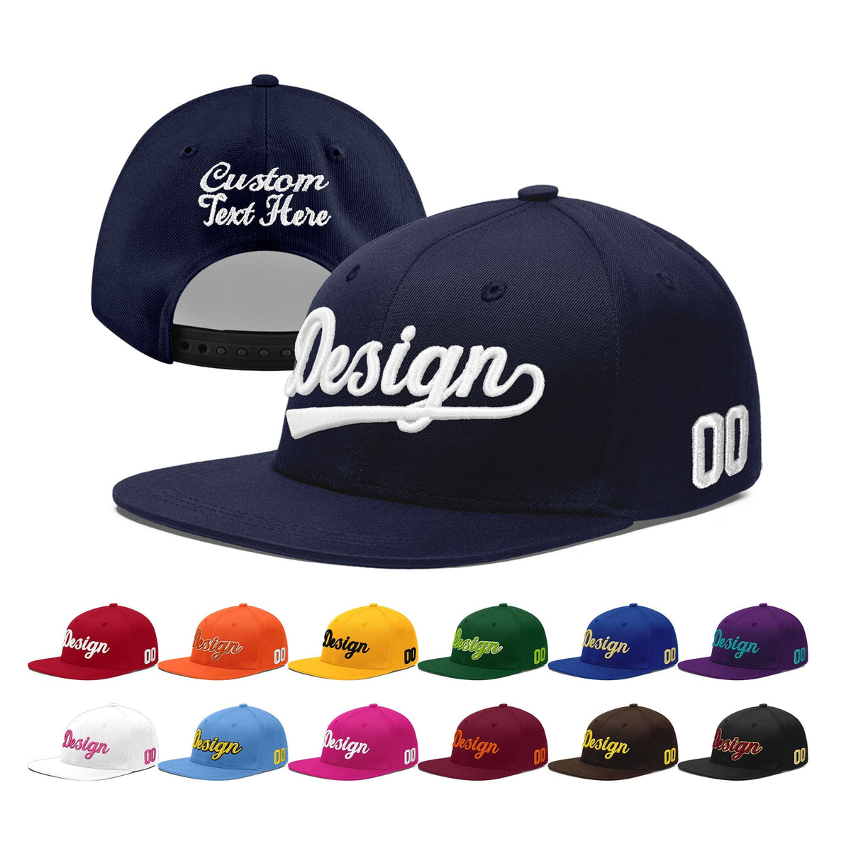 Custom Navy 3D Puff Embroidery Flat Embroidery Casual Sport Baseball Cap