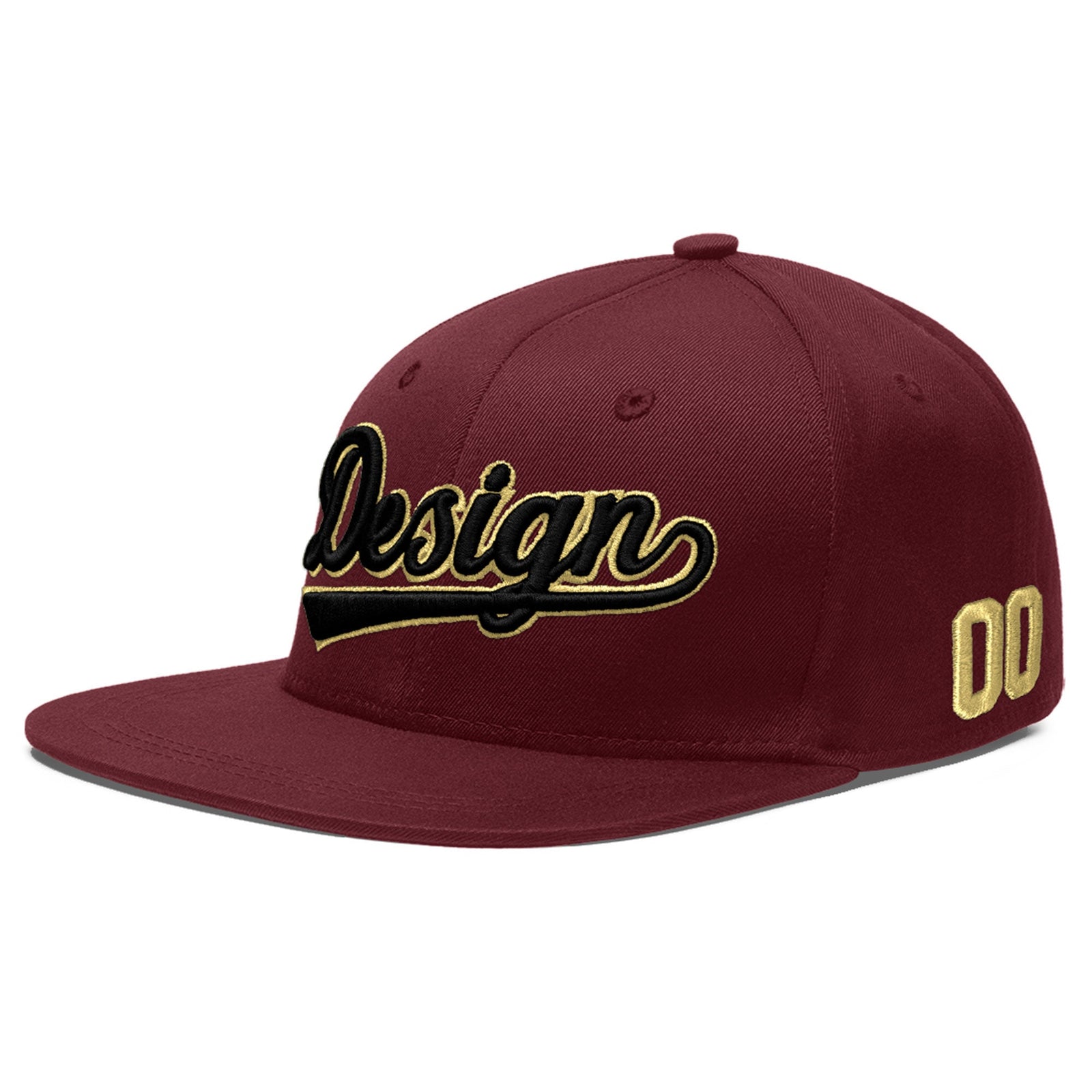 Custom Maroon 3D Puff Embroidery Flat Embroidery Casual Sport Baseball Cap