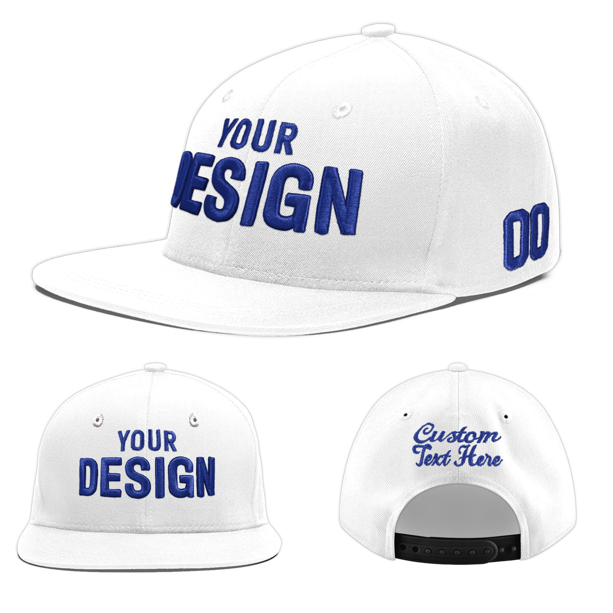 Custom White 3D Puff Embroidery Flat Embroidery Casual Sport Baseball Cap