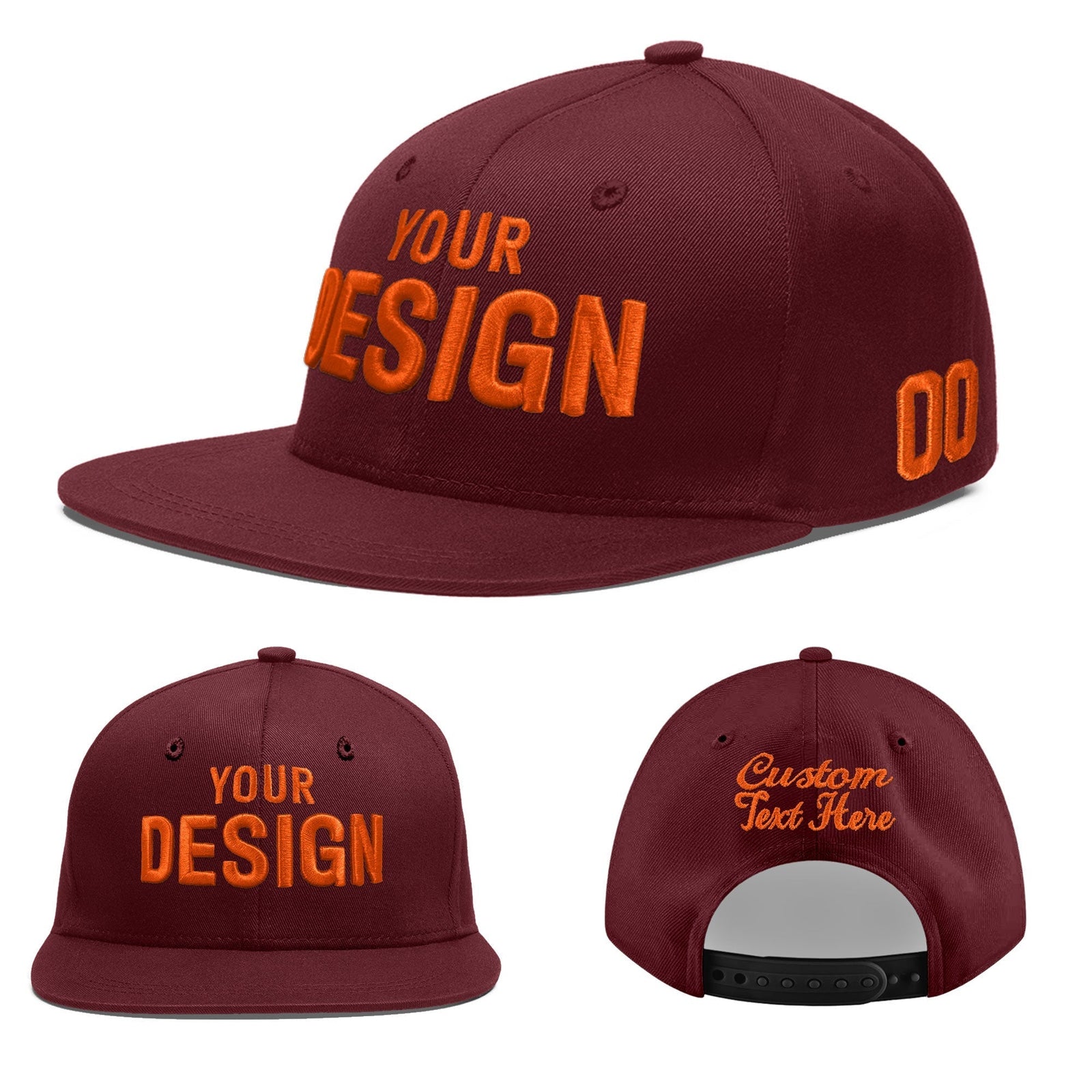 Custom Maroon 3D Puff Embroidery Flat Embroidery Casual Sport Baseball Cap