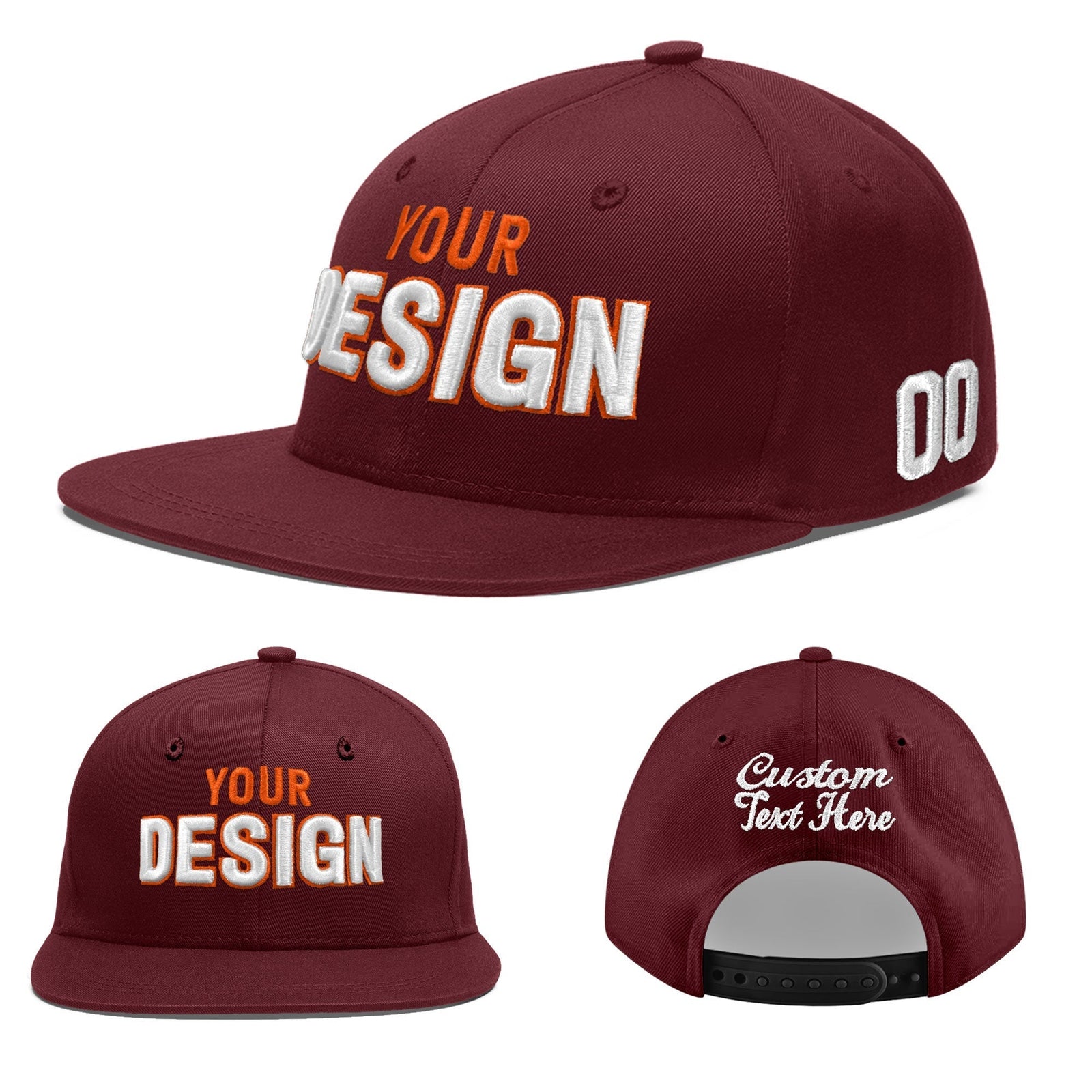 Custom Maroon 3D Puff Embroidery Flat Embroidery Casual Sport Baseball Cap