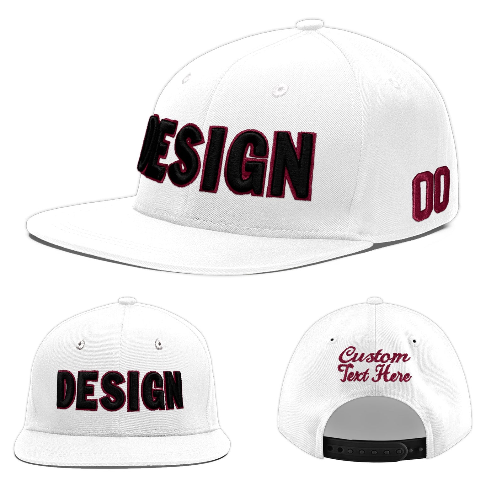 Custom White 3D Puff Embroidery Flat Embroidery Casual Sport Baseball Cap