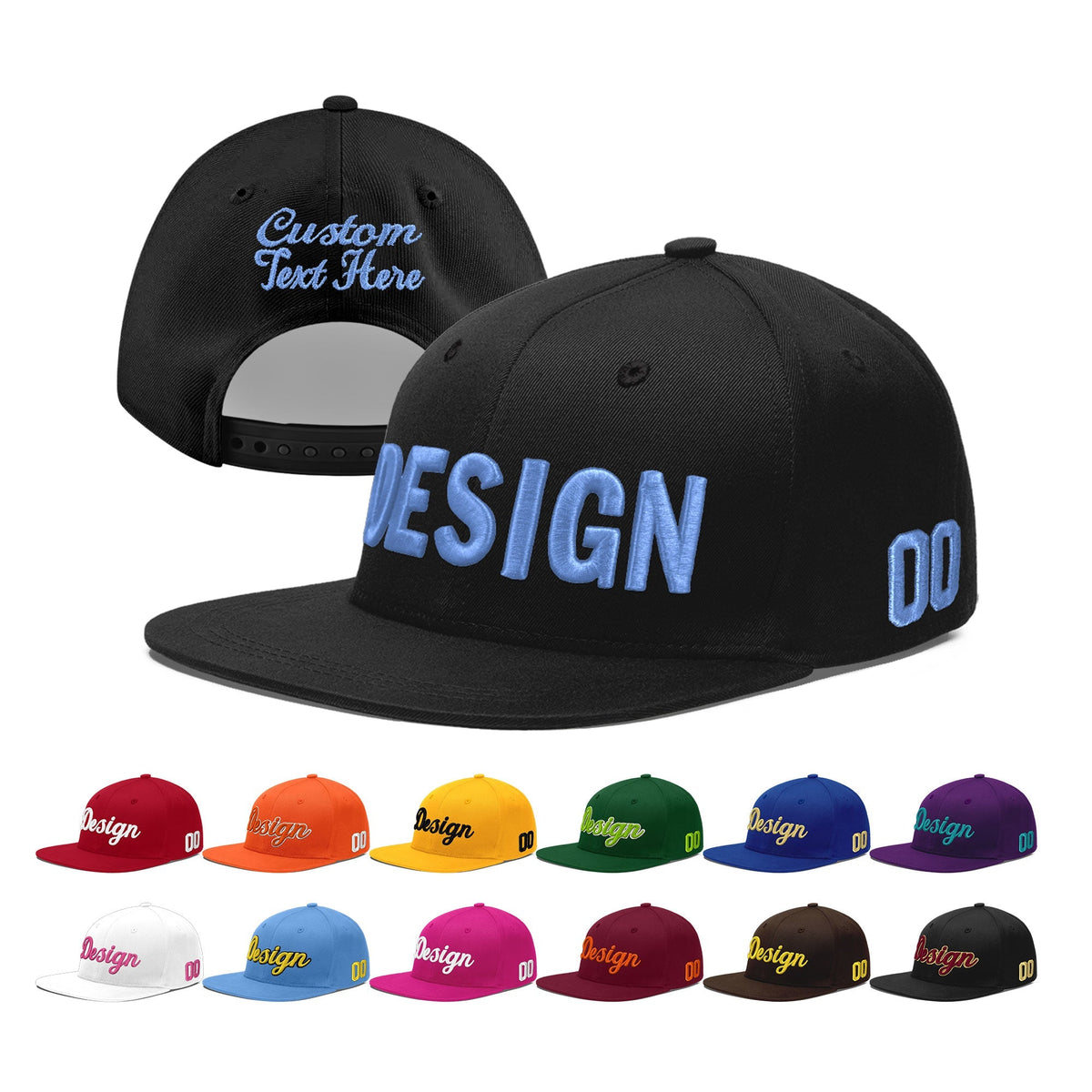 Custom Black 3D Puff Embroidery Flat Embroidery Casual Sport Baseball Cap