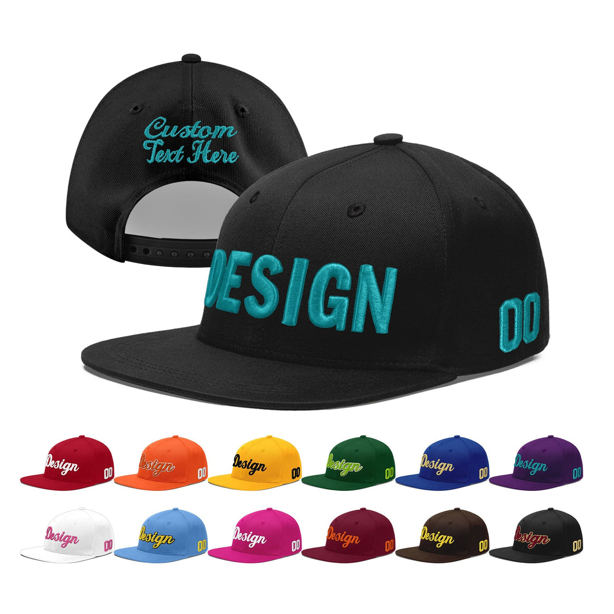 Custom Black 3D Puff Embroidery Flat Embroidery Casual Sport Baseball Cap