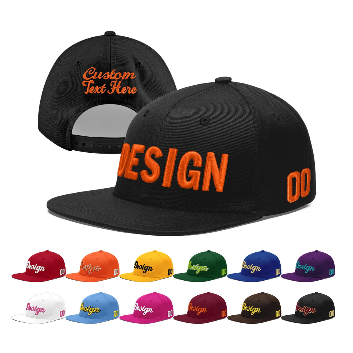 Custom Black 3D Puff Embroidery Flat Embroidery Casual Sport Baseball Cap