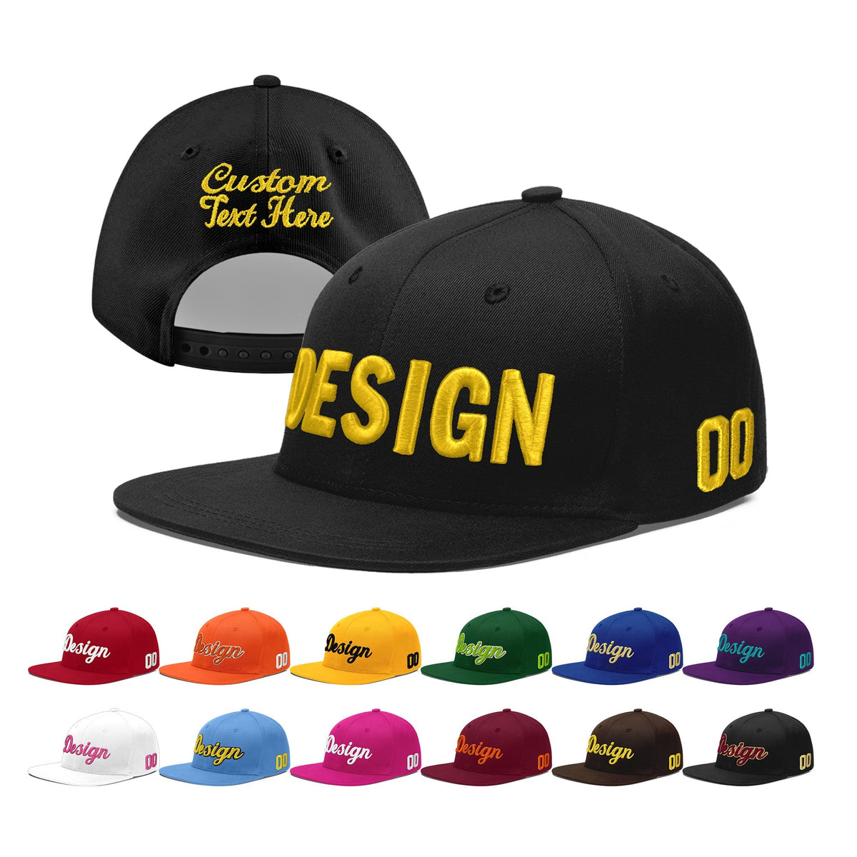 Custom Black 3D Puff Embroidery Flat Embroidery Casual Sport Baseball Cap