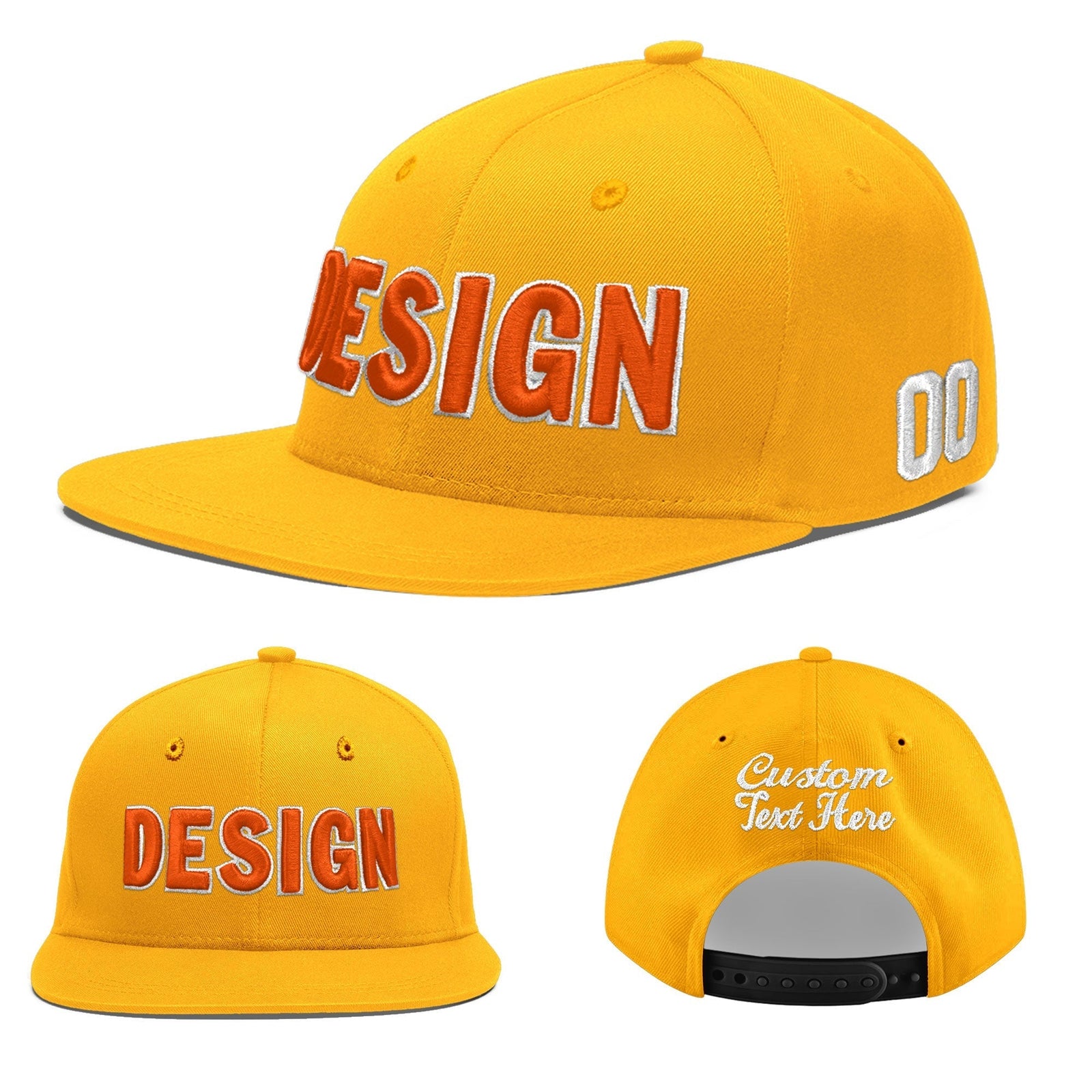 Custom Yellow 3D Puff Embroidery Flat Embroidery Casual Sport Baseball Cap