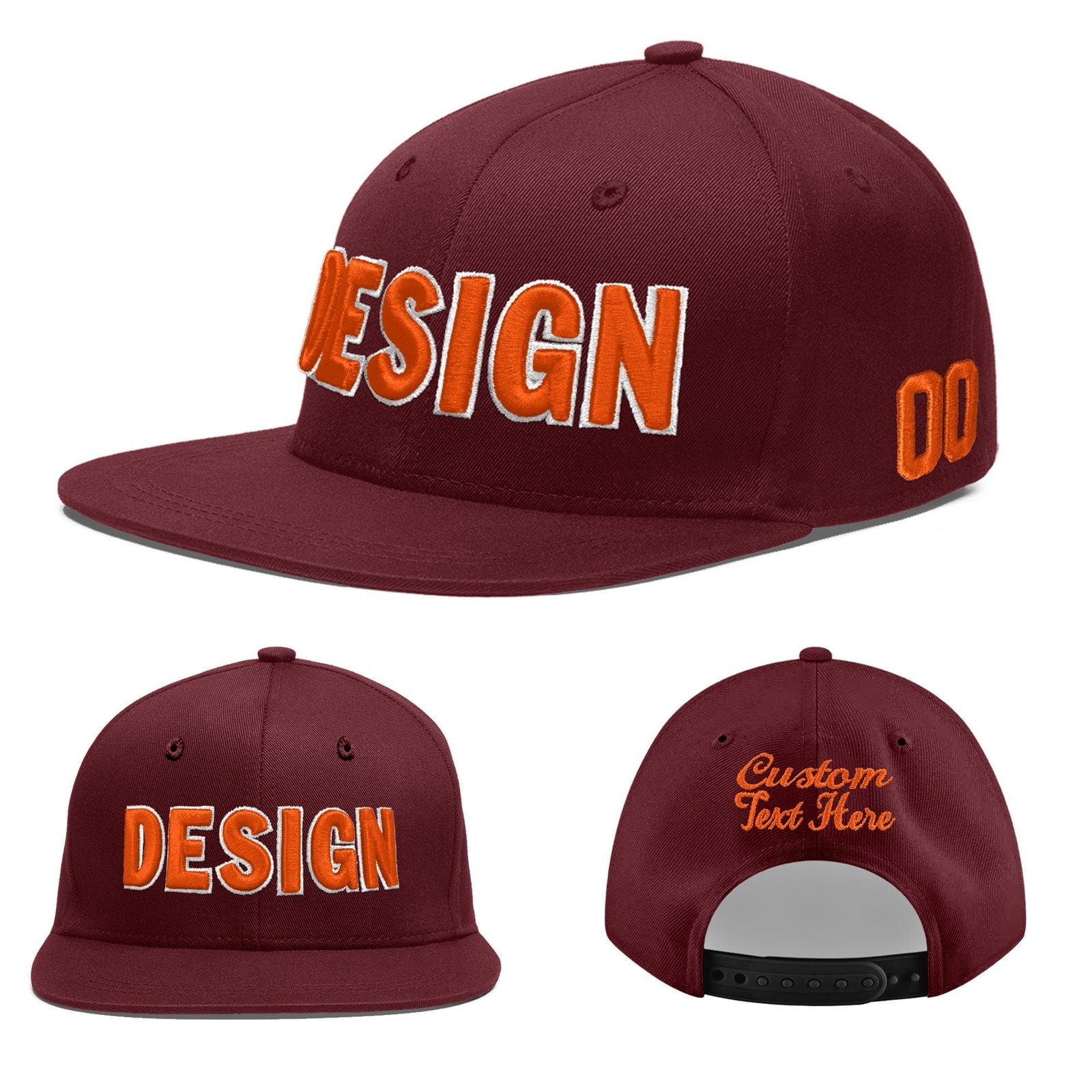 Custom Maroon 3D Puff Embroidery Flat Embroidery Casual Sport Baseball Cap
