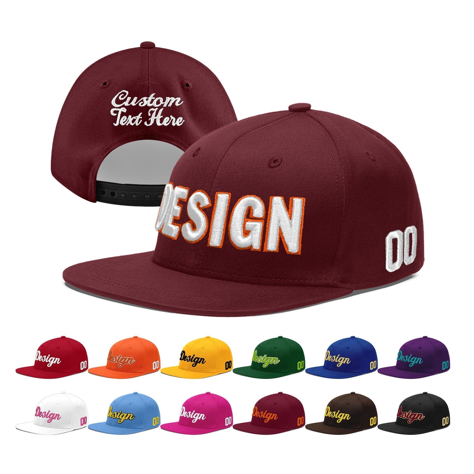 Custom Maroon 3D Puff Embroidery Flat Embroidery Casual Sport Baseball Cap