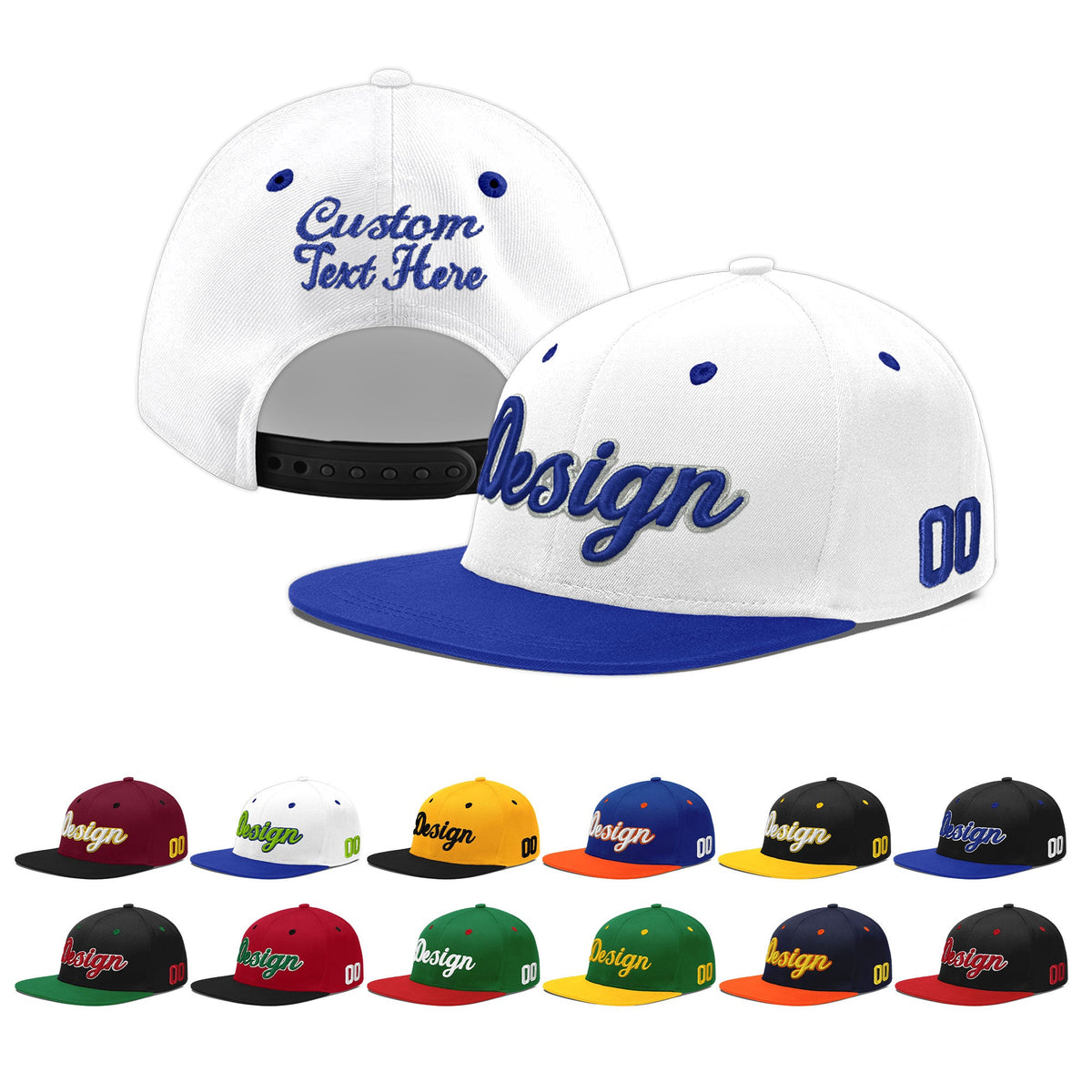 Custom White Royal Blue 27D Puff Embroidery Flat Embroidery Casual Sport Baseball Cap