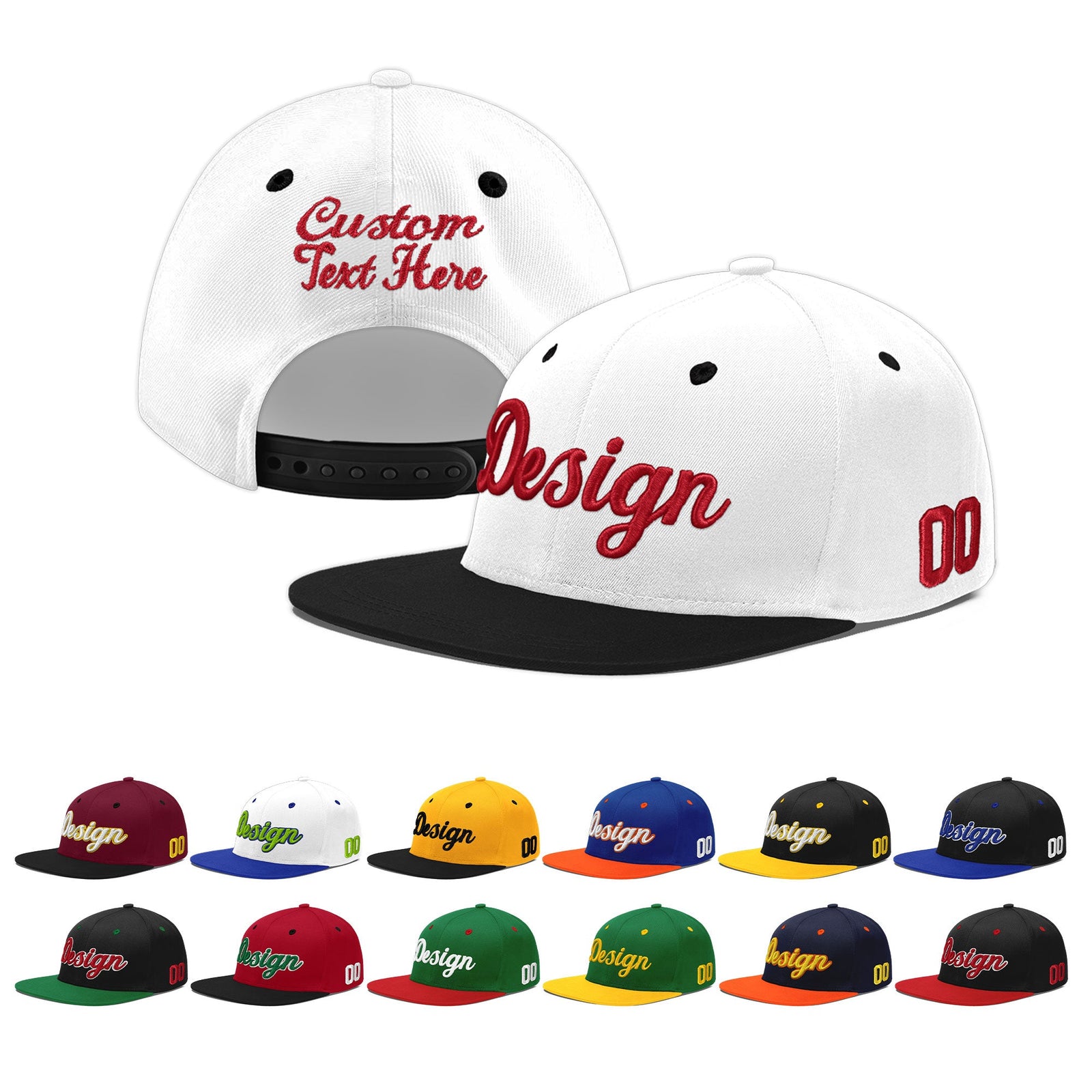 Custom White Black 3D Puff Embroidery Flat Embroidery Casual Sport Baseball Cap