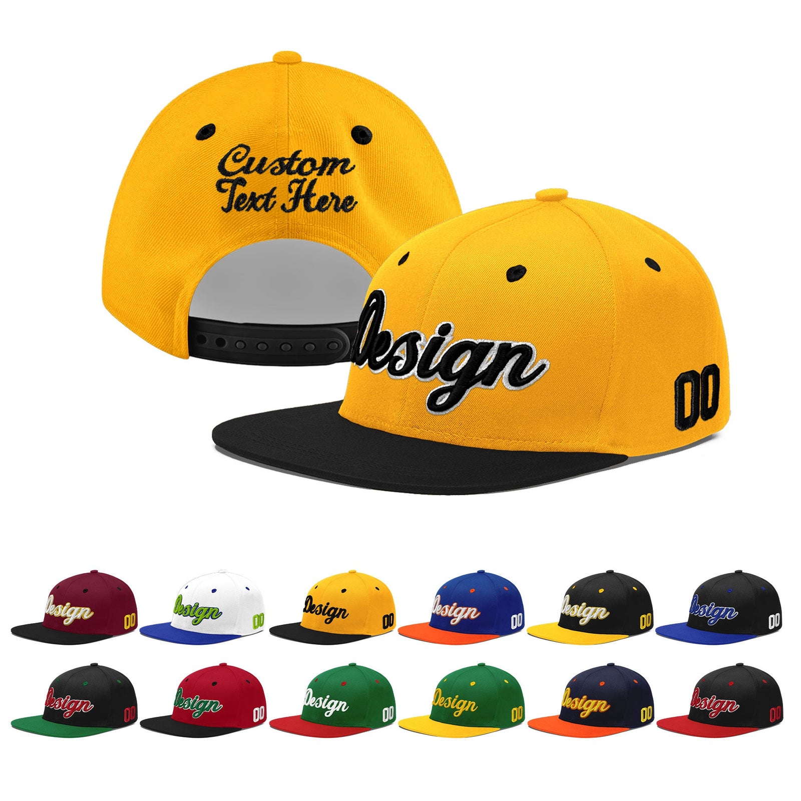 Custom Gold Black 3D Puff Embroidery Flat Embroidery Casual Sport Baseball Cap