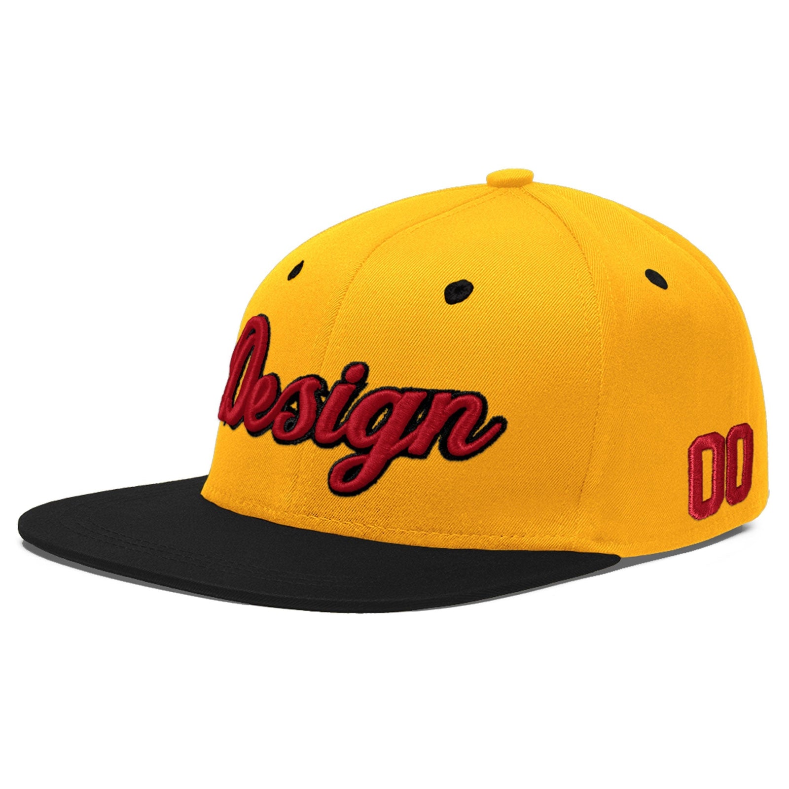 Custom Gold Black 6D Puff Embroidery Flat Embroidery Casual Sport Baseball Cap