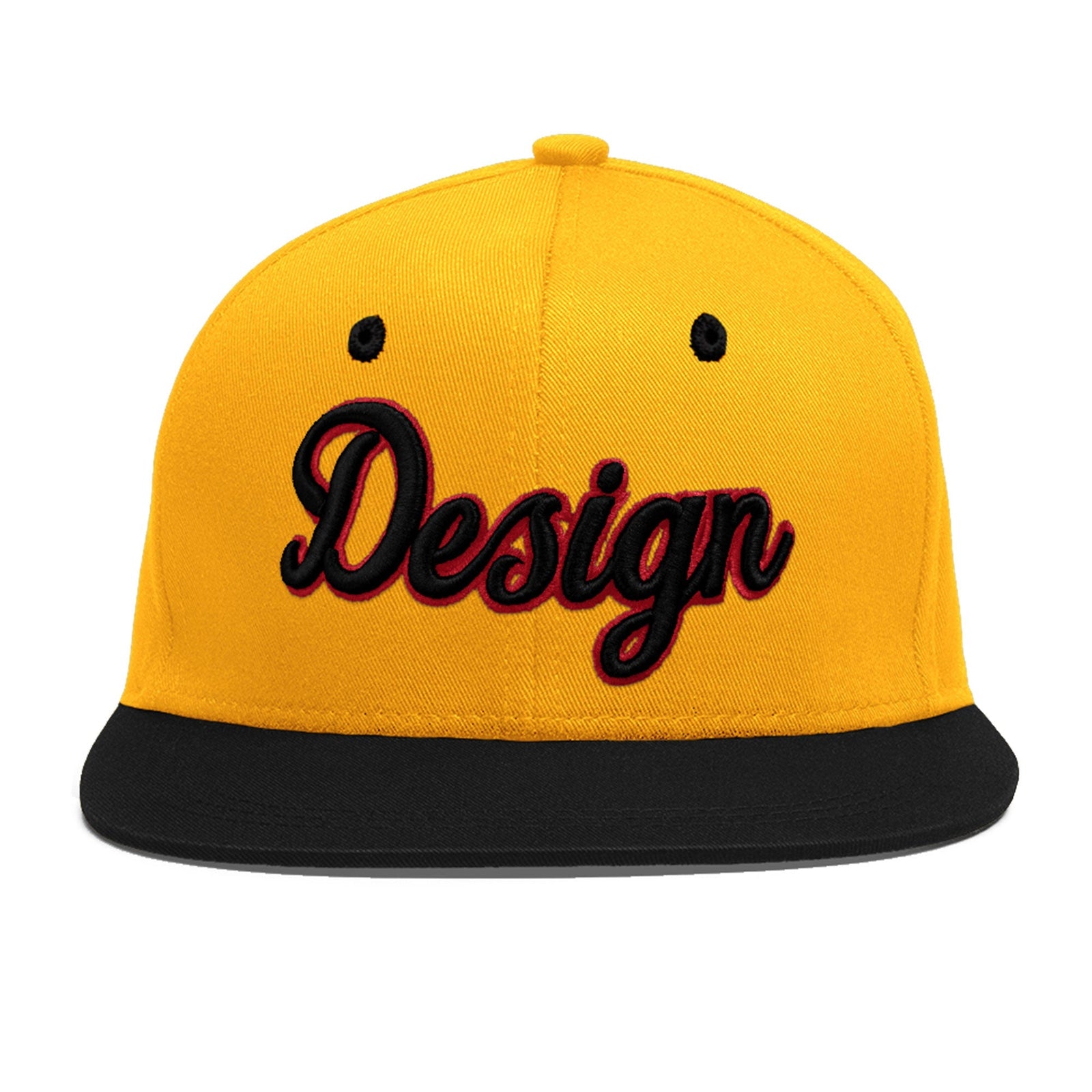 Custom Gold Black 16D Puff Embroidery Flat Embroidery Casual Sport Baseball Cap