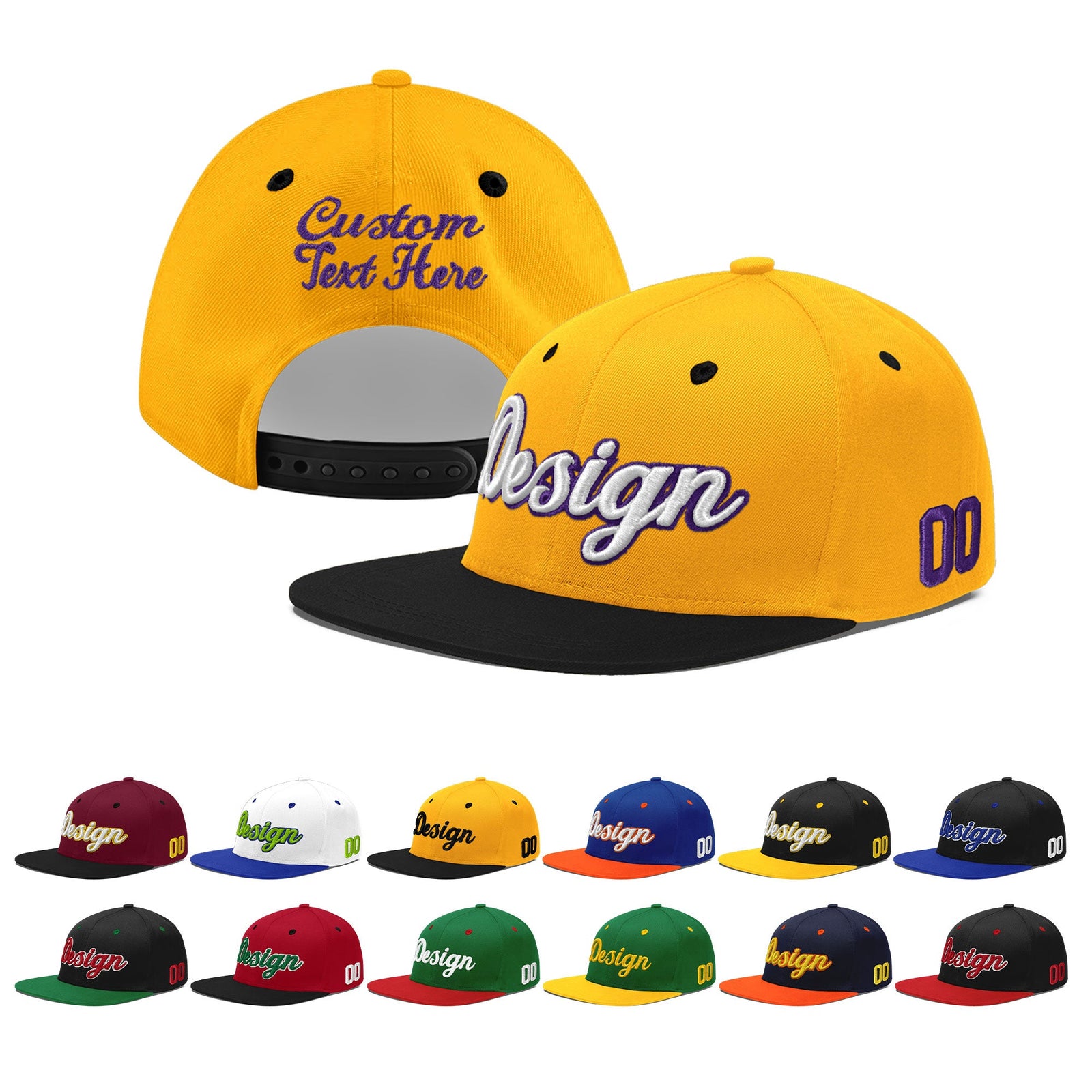 Custom Gold Black 27D Puff Embroidery Flat Embroidery Casual Sport Baseball Cap