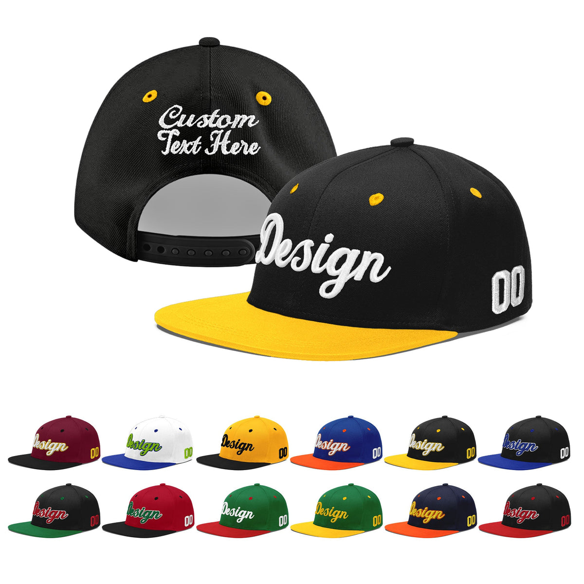 Custom Black Gold 3D Puff Embroidery Flat Embroidery Casual Sport Baseball Cap