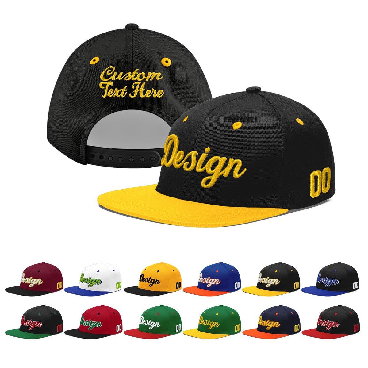 Custom Black Gold 3D Puff Embroidery Flat Embroidery Casual Sport Baseball Cap