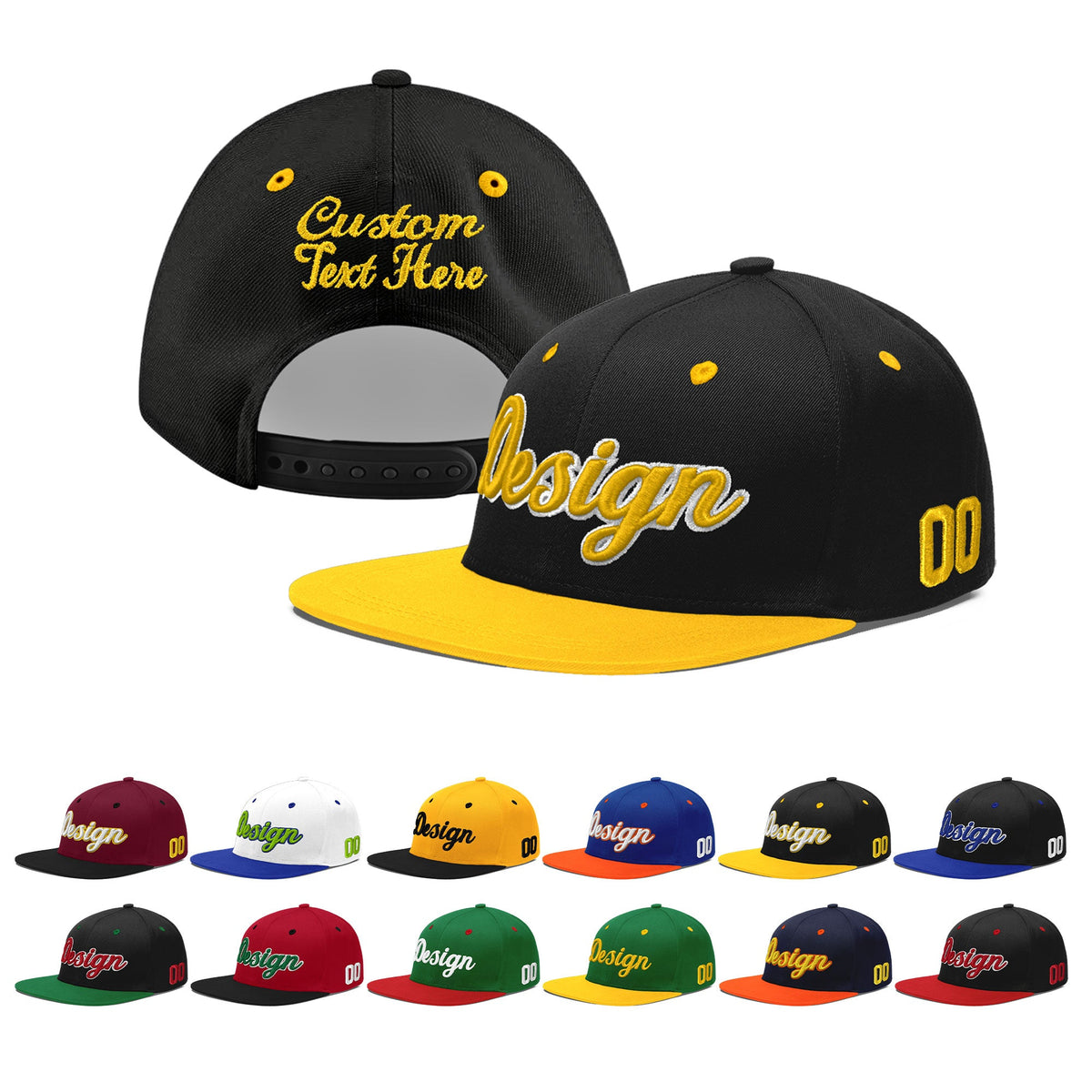 Custom Black Gold 3D Puff Embroidery Flat Embroidery Casual Sport Baseball Cap