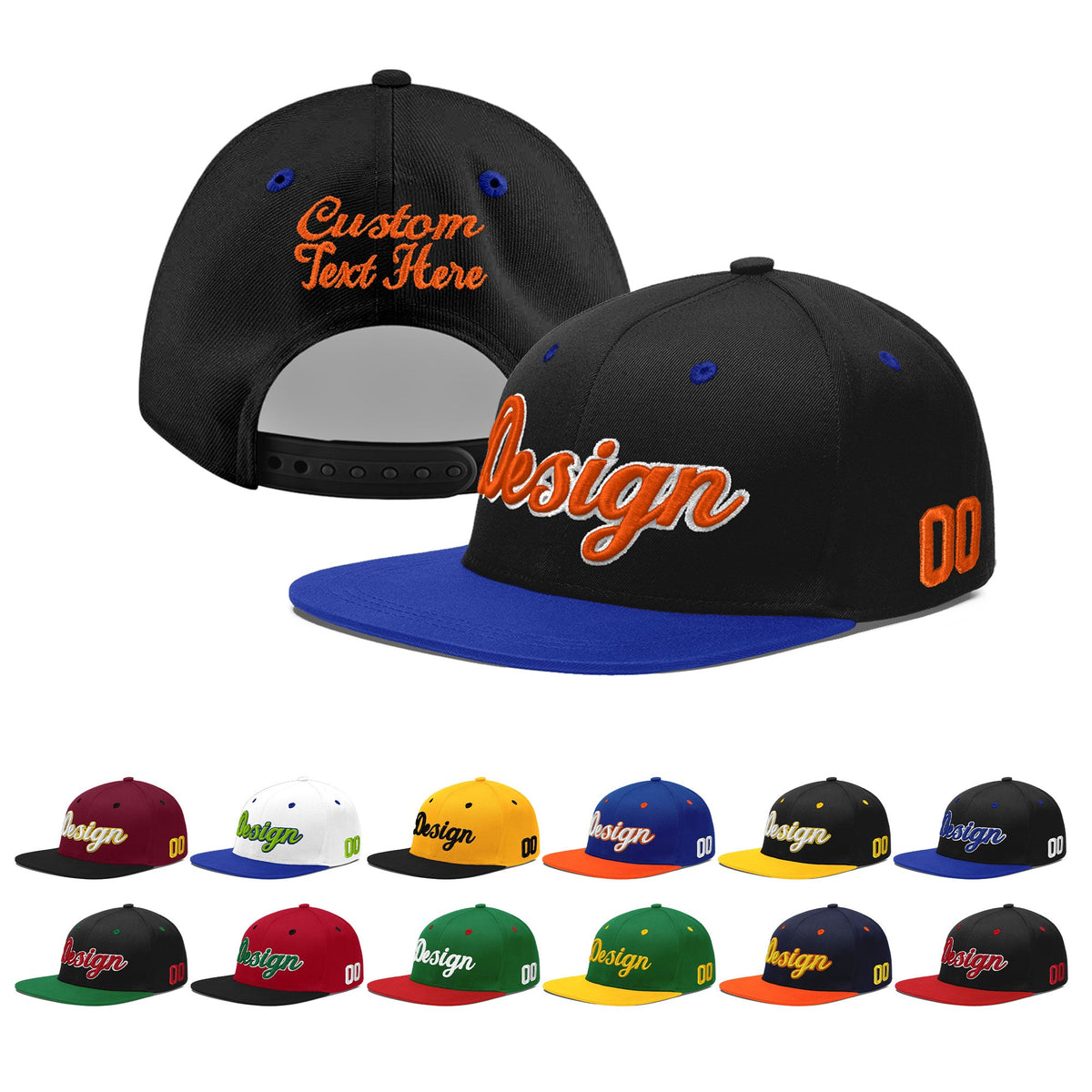 Custom Black Royal Blue 3D Puff Embroidery Flat Embroidery Casual Sport Baseball Cap