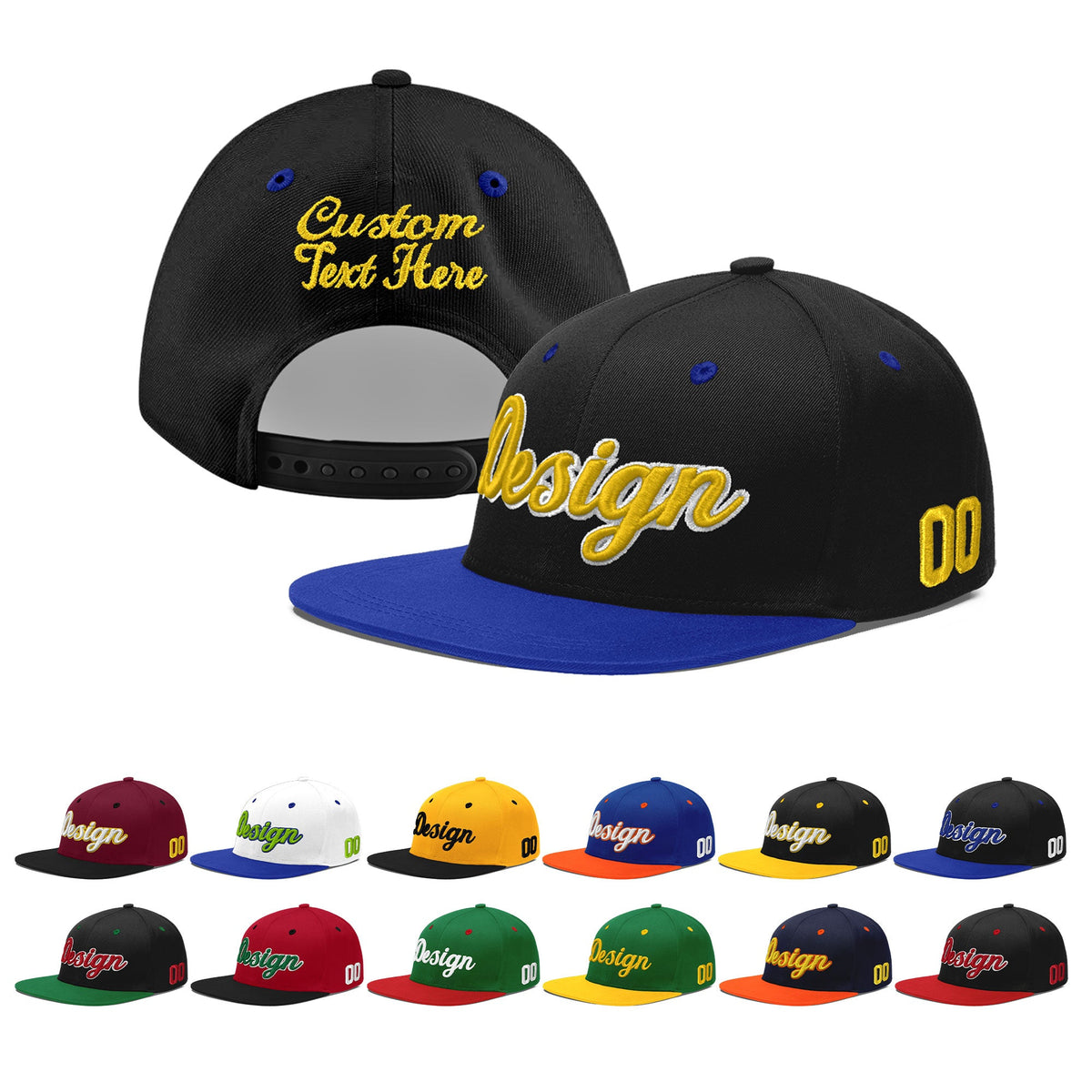 Custom Black Royal Blue 3D Puff Embroidery Flat Embroidery Casual Sport Baseball Cap