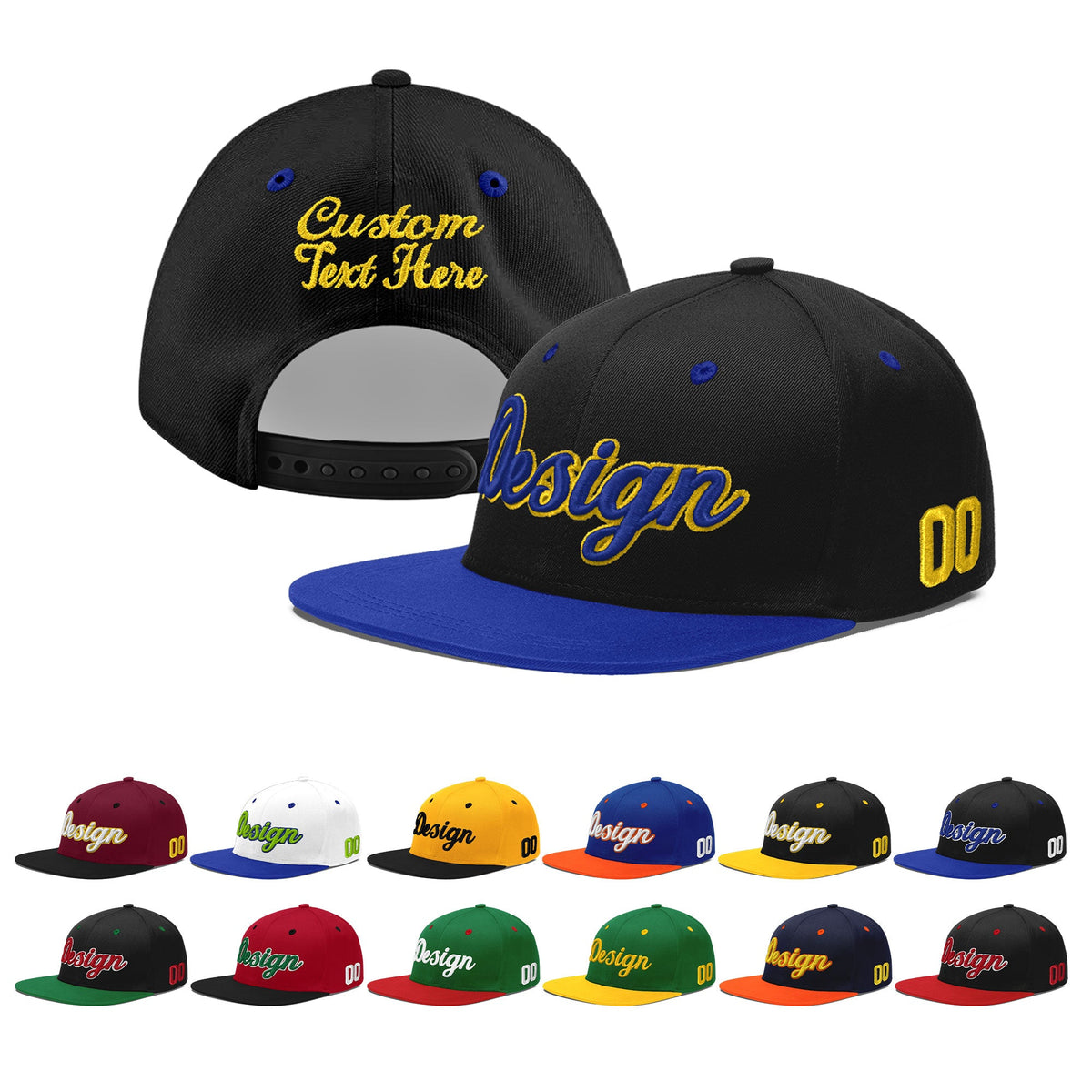Custom Black Royal Blue 3D Puff Embroidery Flat Embroidery Casual Sport Baseball Cap