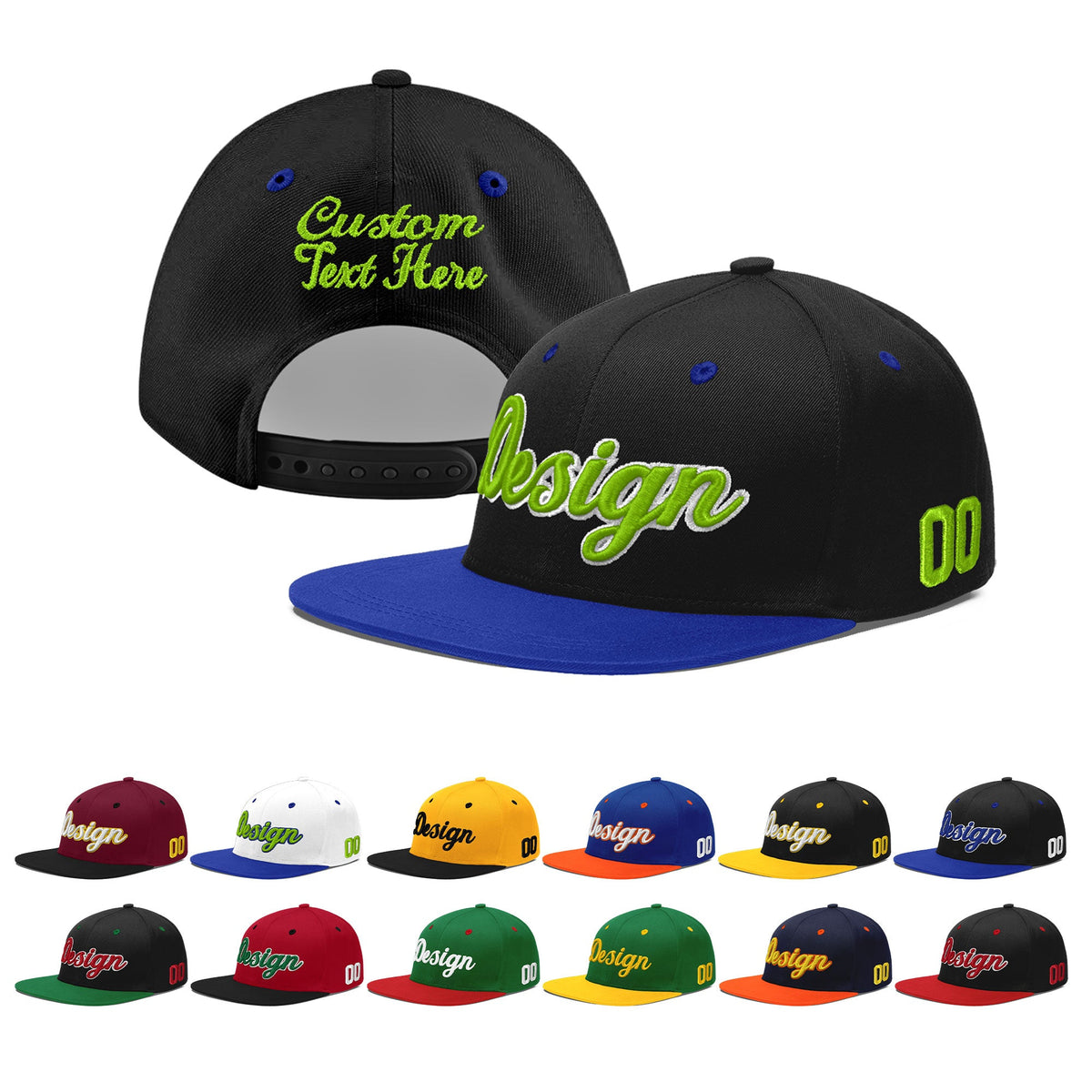 Custom Black Royal Blue 3D Puff Embroidery Flat Embroidery Casual Sport Baseball Cap