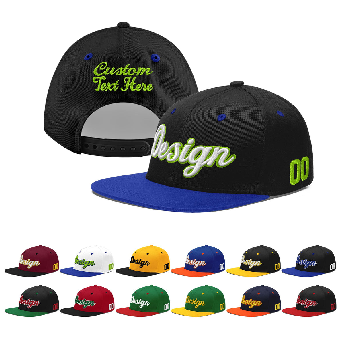 Custom Black Royal Blue 3D Puff Embroidery Flat Embroidery Casual Sport Baseball Cap
