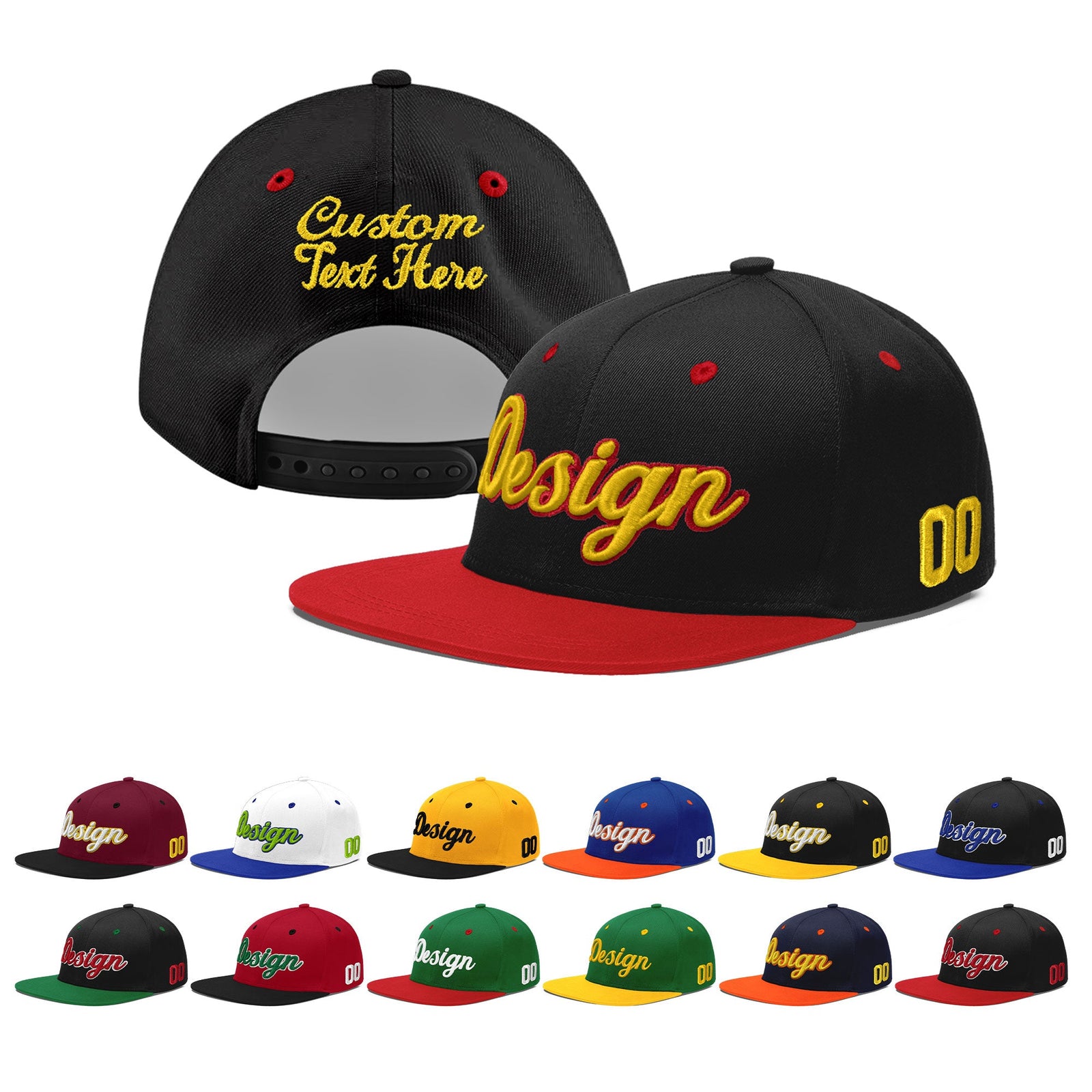 Custom Black Red 3D Puff Embroidery Flat Embroidery Casual Sport Baseball Cap