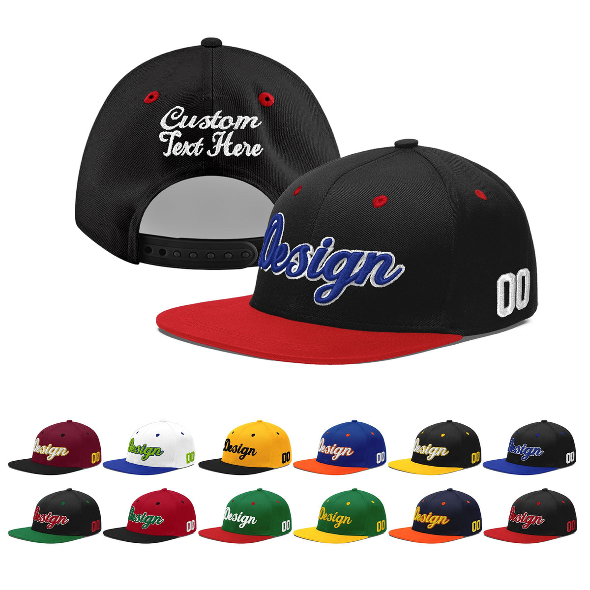Custom Black Red 3D Puff Embroidery Flat Embroidery Casual Sport Baseball Cap
