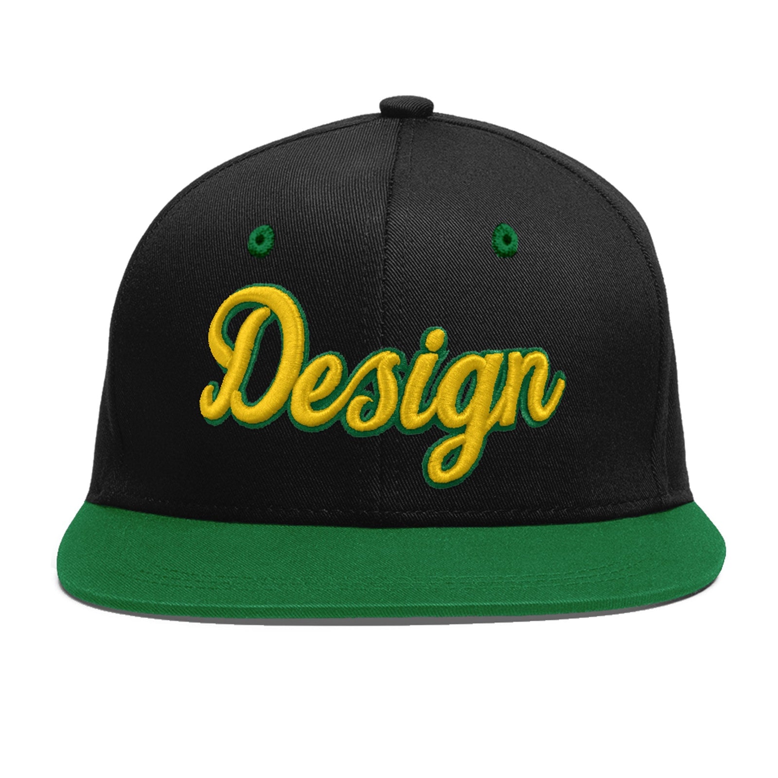 Custom Black Kelly Green 3D Puff Embroidery Flat Embroidery Casual Sport Baseball Cap
