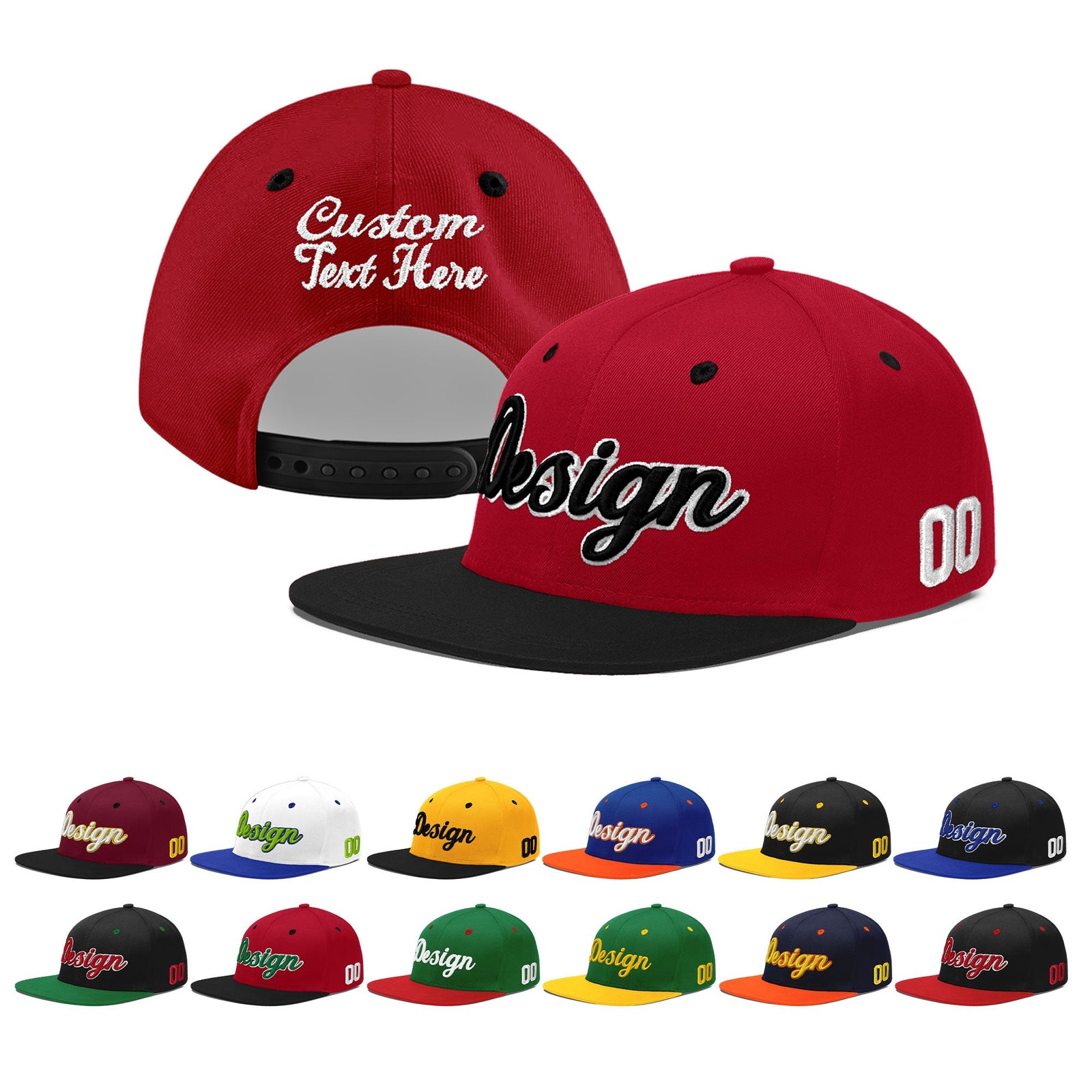 Custom Red Black 3D Puff Embroidery Flat Embroidery Casual Sport Baseball Cap