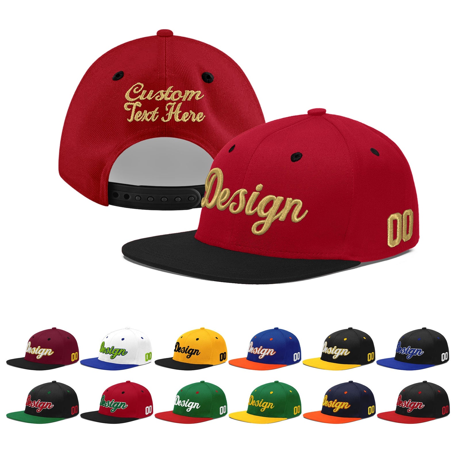 Custom Red Black 3D Puff Embroidery Flat Embroidery Casual Sport Baseball Cap