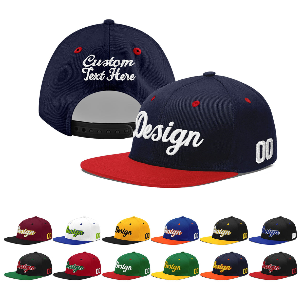 Custom Navy Red 3D Puff Embroidery Flat Embroidery Casual Sport Baseball Cap