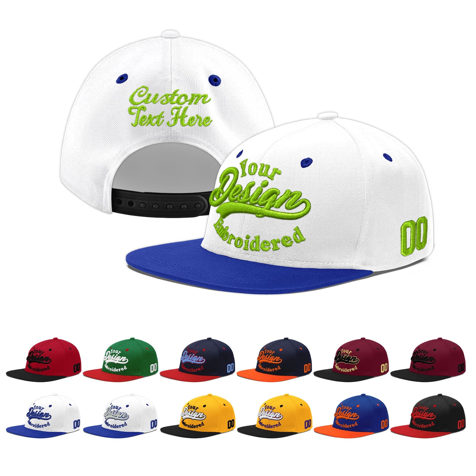 Custom White Royal Blue 163D Puff Embroidery Flat Embroidery Casual Sport Baseball Cap