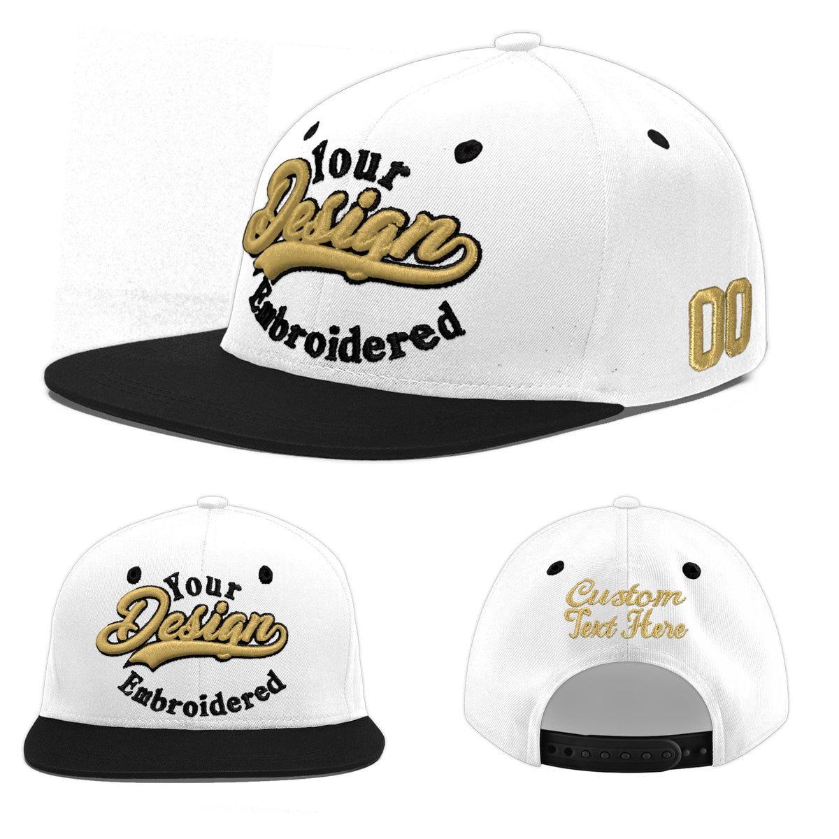 Custom White Black 3D Puff Embroidery Flat Embroidery Casual Sport Baseball Cap