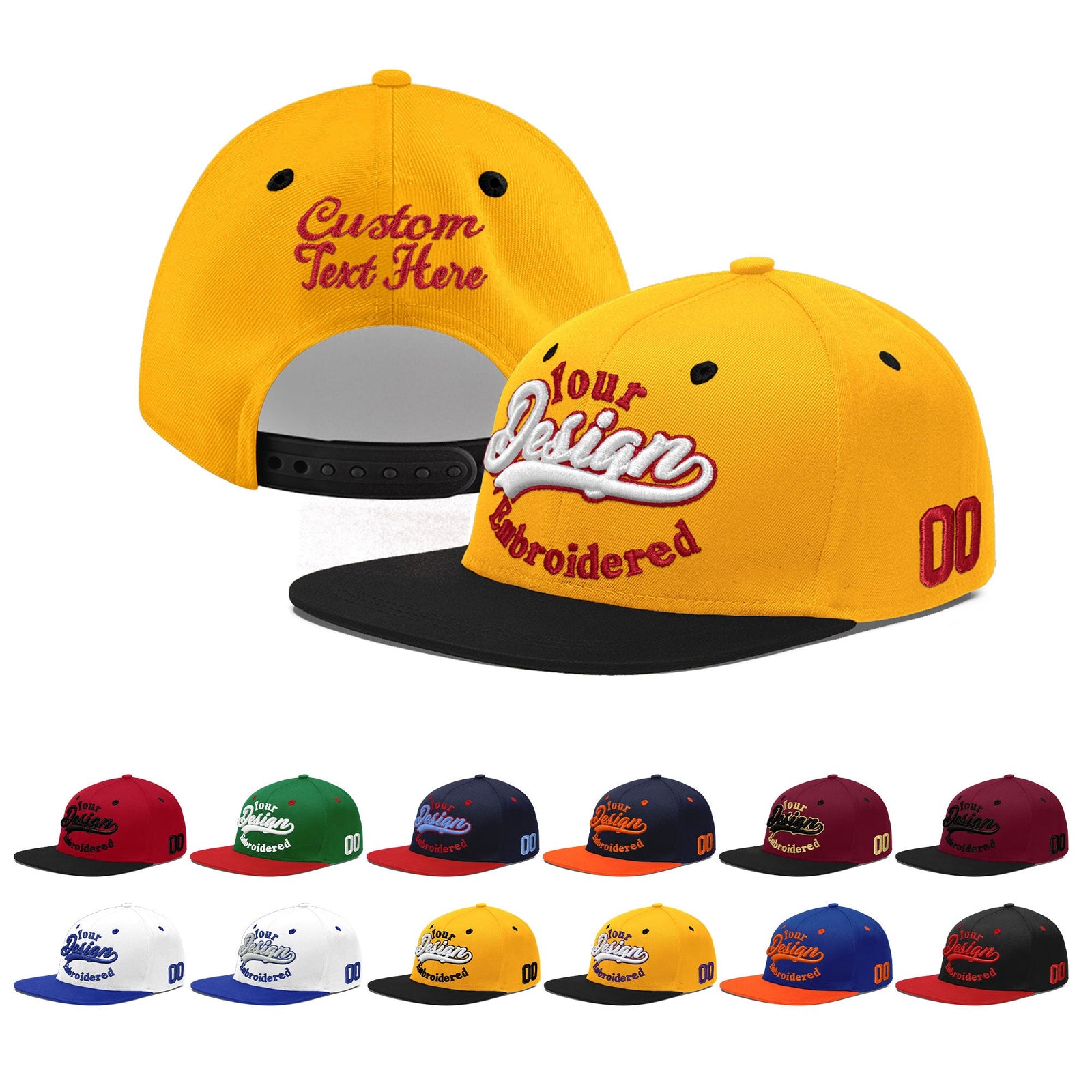 Custom Gold Black 3D Puff Embroidery Flat Embroidery Casual Sport Baseball Cap