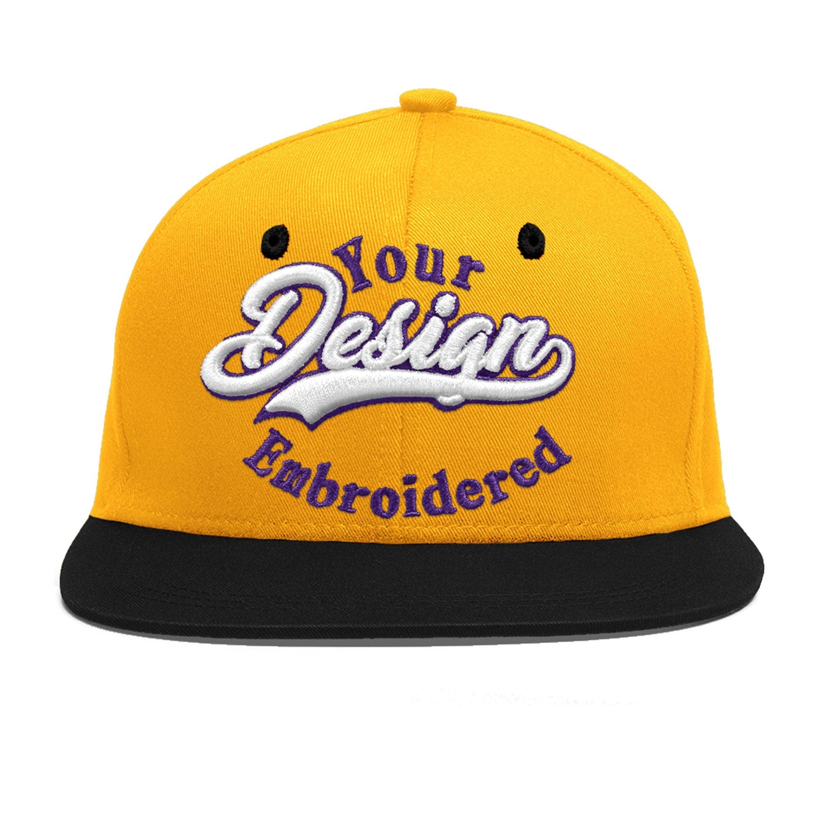 Custom Gold Black 160D Puff Embroidery Flat Embroidery Casual Sport Baseball Cap