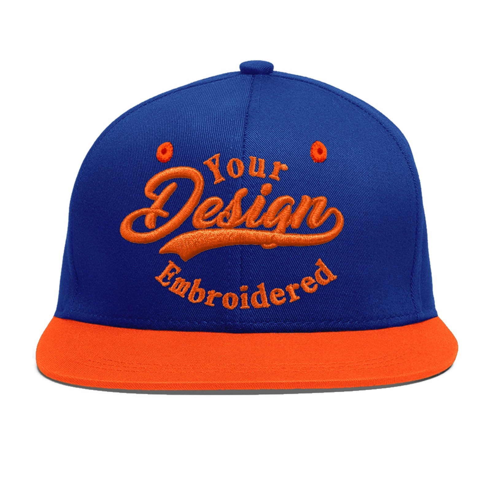 Custom Royal Blue Orange 3D Puff Embroidery Flat Embroidery Casual Sport Baseball Cap