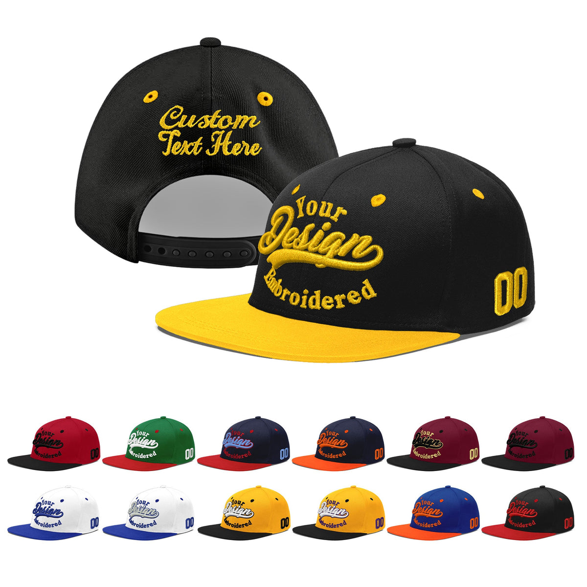 Custom Black Gold 3D Puff Embroidery Flat Embroidery Casual Sport Baseball Cap