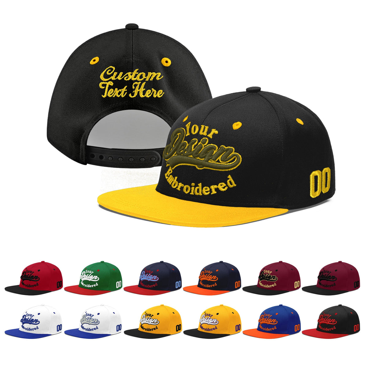 Custom Black Gold 3D Puff Embroidery Flat Embroidery Casual Sport Baseball Cap