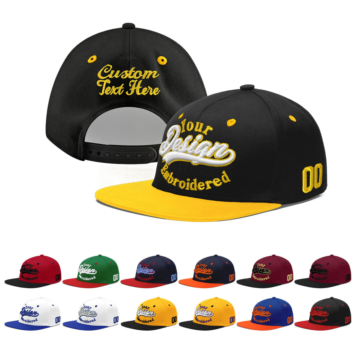 Custom Black Gold 3D Puff Embroidery Flat Embroidery Casual Sport Baseball Cap