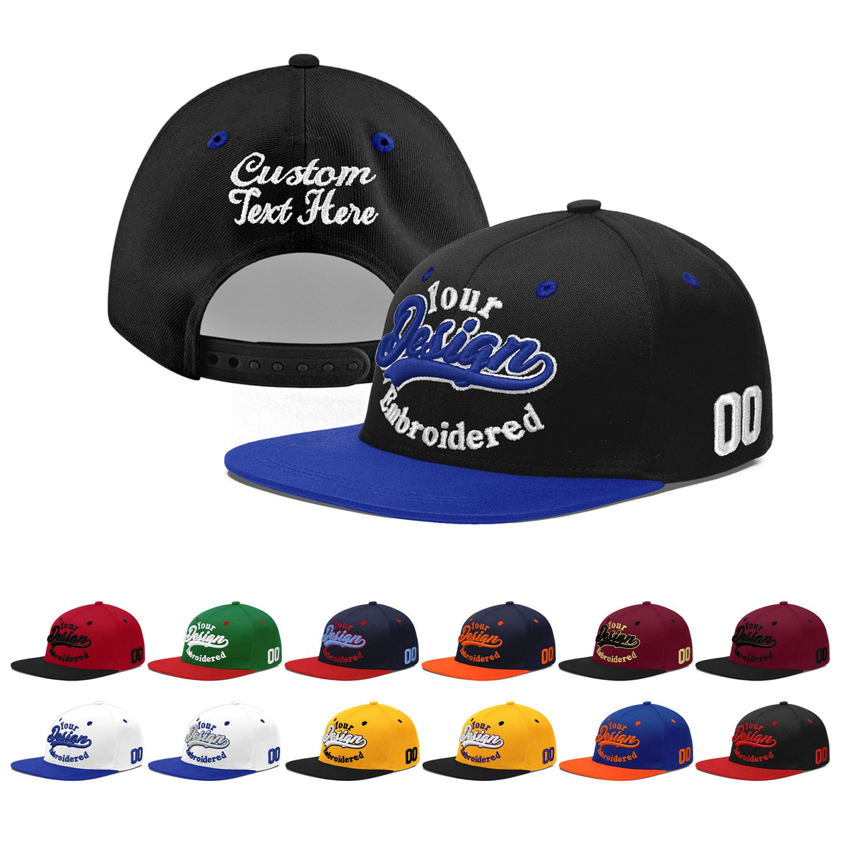 Custom Black Royal Blue 3D Puff Embroidery Flat Embroidery Casual Sport Baseball Cap