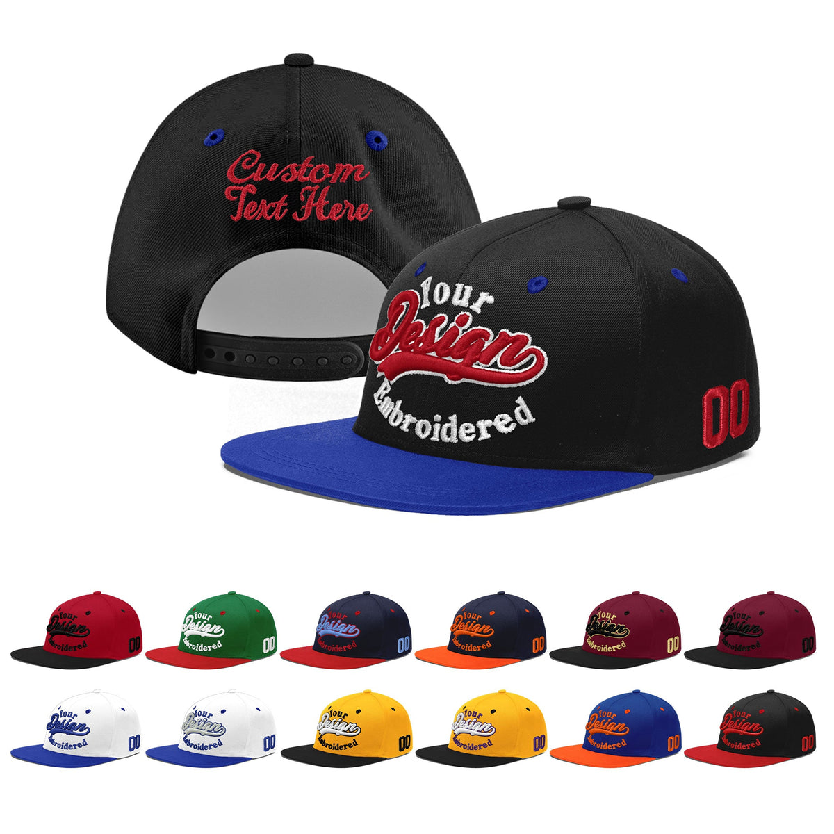 Custom Black Royal Blue 3D Puff Embroidery Flat Embroidery Casual Sport Baseball Cap