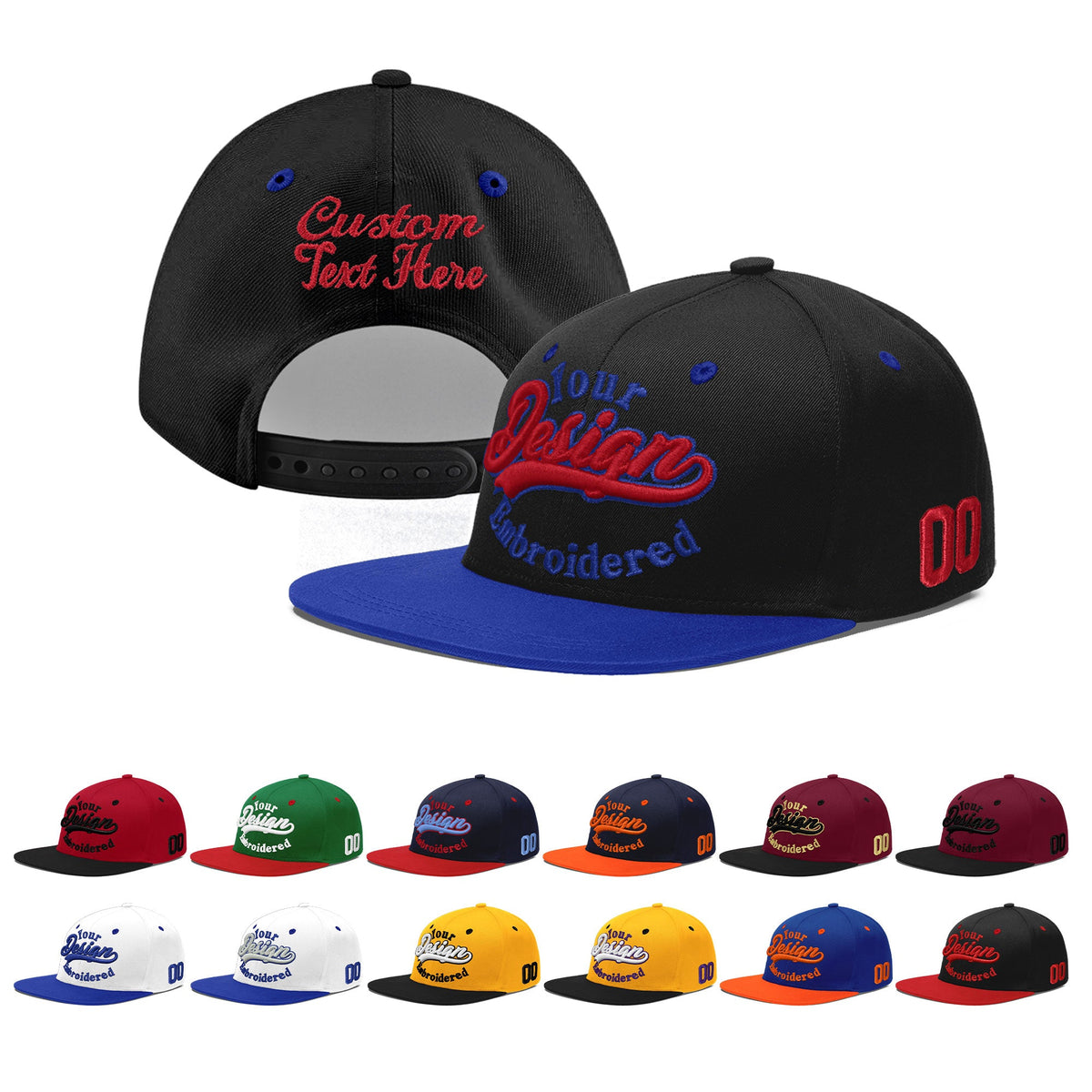 Custom Black Royal Blue 3D Puff Embroidery Flat Embroidery Casual Sport Baseball Cap
