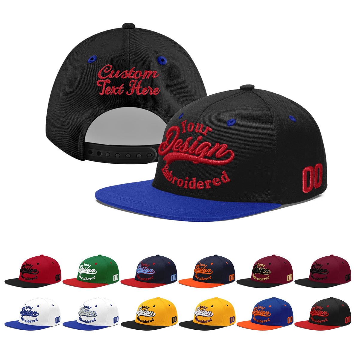 Custom Black Royal Blue 3D Puff Embroidery Flat Embroidery Casual Sport Baseball Cap