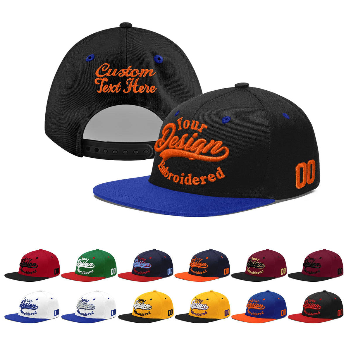 Custom Black Royal Blue 3D Puff Embroidery Flat Embroidery Casual Sport Baseball Cap