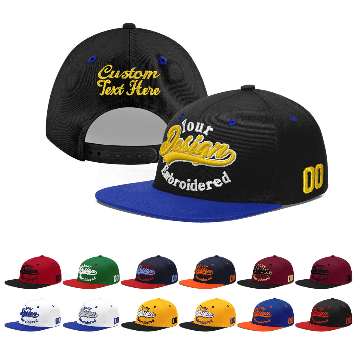 Custom Black Royal Blue 3D Puff Embroidery Flat Embroidery Casual Sport Baseball Cap